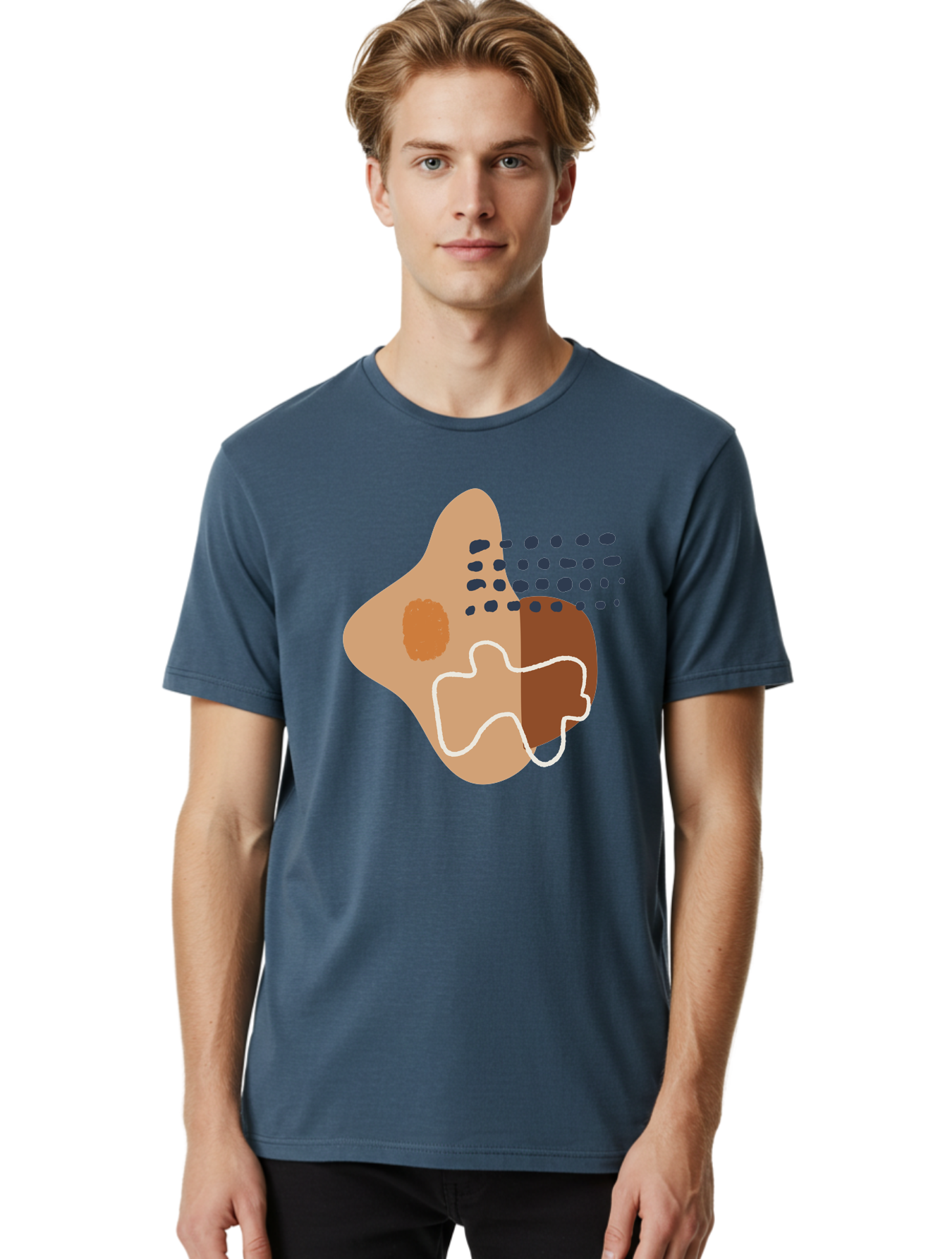 Abstract-Shapes-2 Men'S Graphic Tee, 100% Cotton, Comfortable Casual Summer Wear, Machine Washable, Stylized Head Profile, Abstract Shapes, Modern Design, Minimalist Art, Creative Expression, Digital Illustration, Dotted Patterns, -  Aaa354