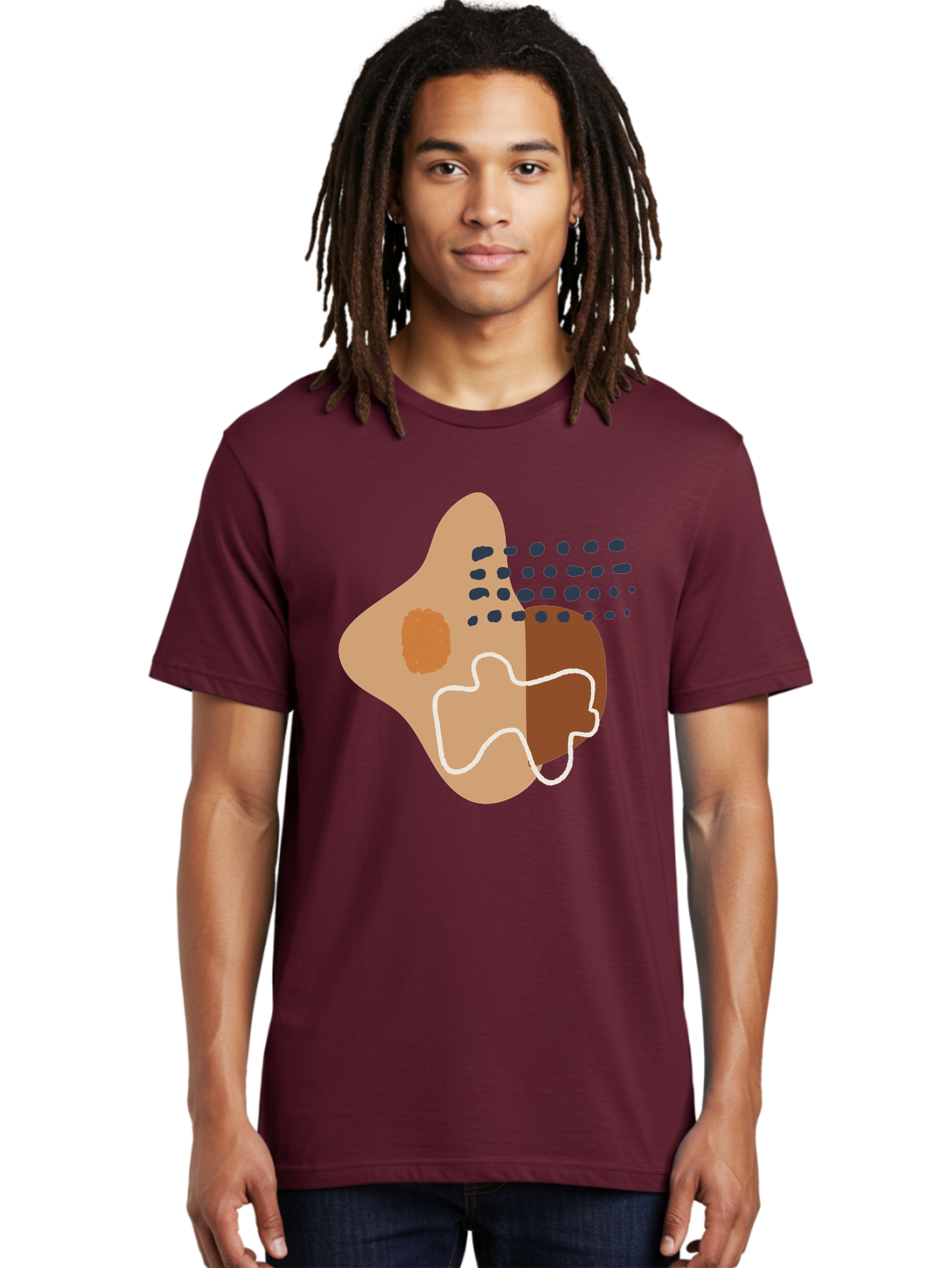 Abstract-Shapes-2 Men'S Graphic Tee, 100% Cotton, Comfortable Casual Summer Wear, Machine Washable, Stylized Head Profile, Abstract Shapes, Modern Design, Minimalist Art, Creative Expression, Digital Illustration, Dotted Patterns, -  Aaa354