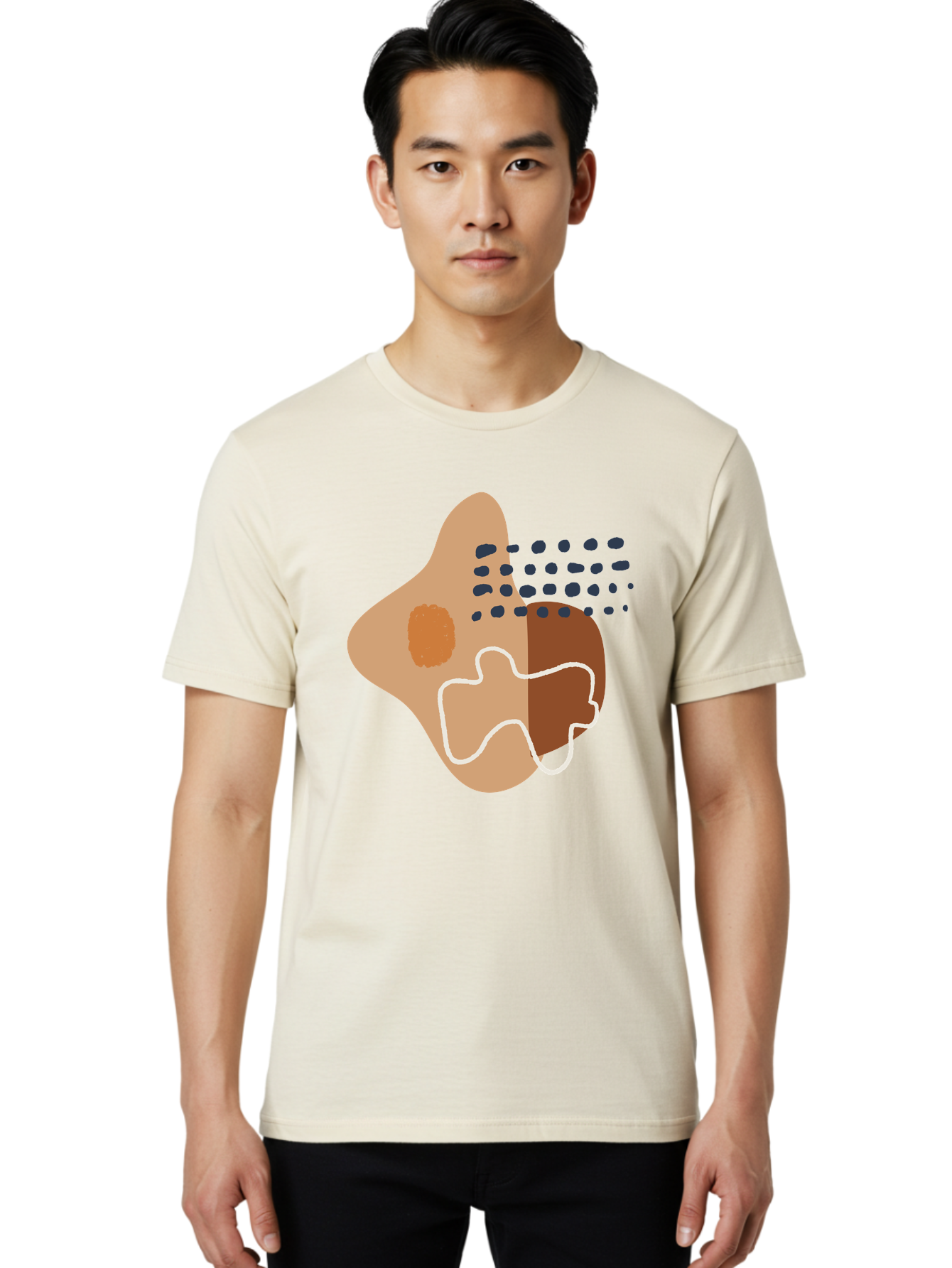 Abstract-Shapes-2 Men'S Graphic Tee, 100% Cotton, Comfortable Casual Summer Wear, Machine Washable, Stylized Head Profile, Abstract Shapes, Modern Design, Minimalist Art, Creative Expression, Digital Illustration, Dotted Patterns, -  Aaa354