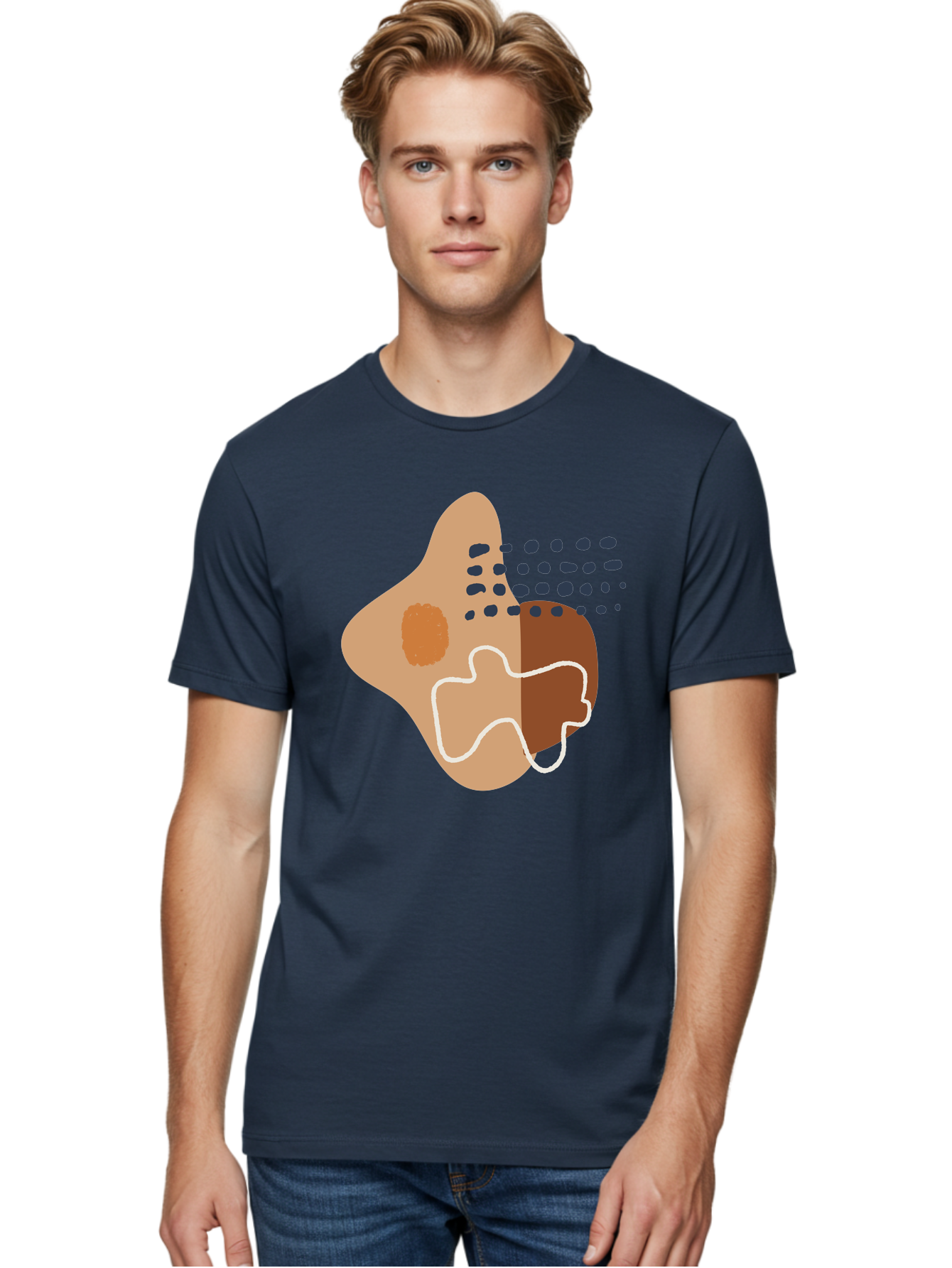 Abstract-Shapes-2 Men'S Graphic Tee, 100% Cotton, Comfortable Casual Summer Wear, Machine Washable, Stylized Head Profile, Abstract Shapes, Modern Design, Minimalist Art, Creative Expression, Digital Illustration, Dotted Patterns, -  Aaa354