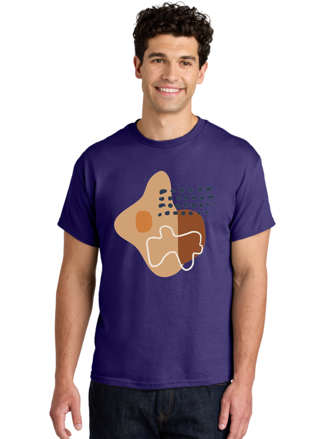 Abstract-Shapes-2 Men'S Graphic Tee, 100% Cotton, Comfortable Casual Summer Wear, Machine Washable, Stylized Head Profile, Abstract Shapes, Modern Design, Minimalist Art, Creative Expression, Digital Illustration, Dotted Patterns, -  Aaa354