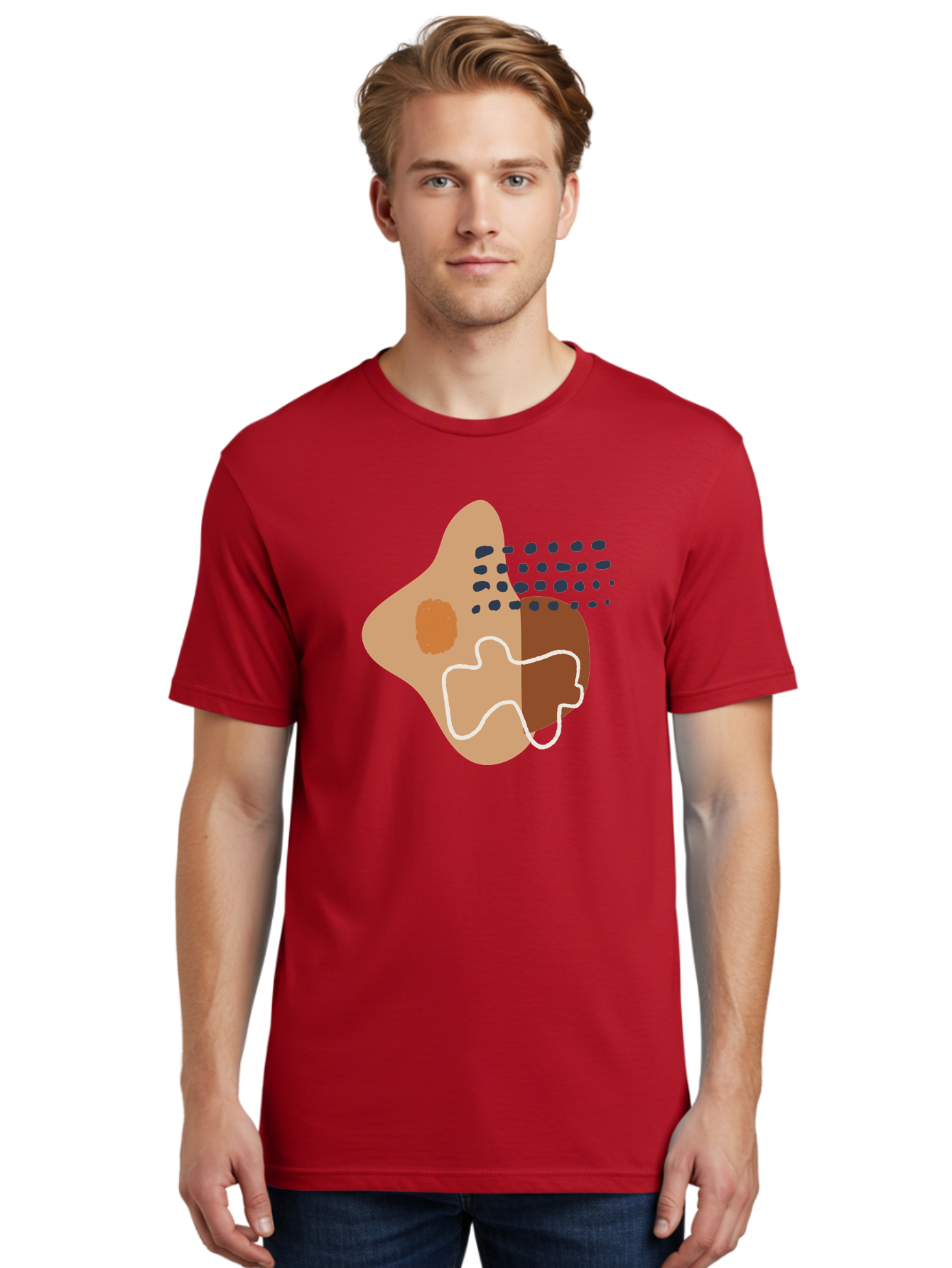 Abstract-Shapes-2 Men'S Graphic Tee, 100% Cotton, Comfortable Casual Summer Wear, Machine Washable, Stylized Head Profile, Abstract Shapes, Modern Design, Minimalist Art, Creative Expression, Digital Illustration, Dotted Patterns, -  Aaa354