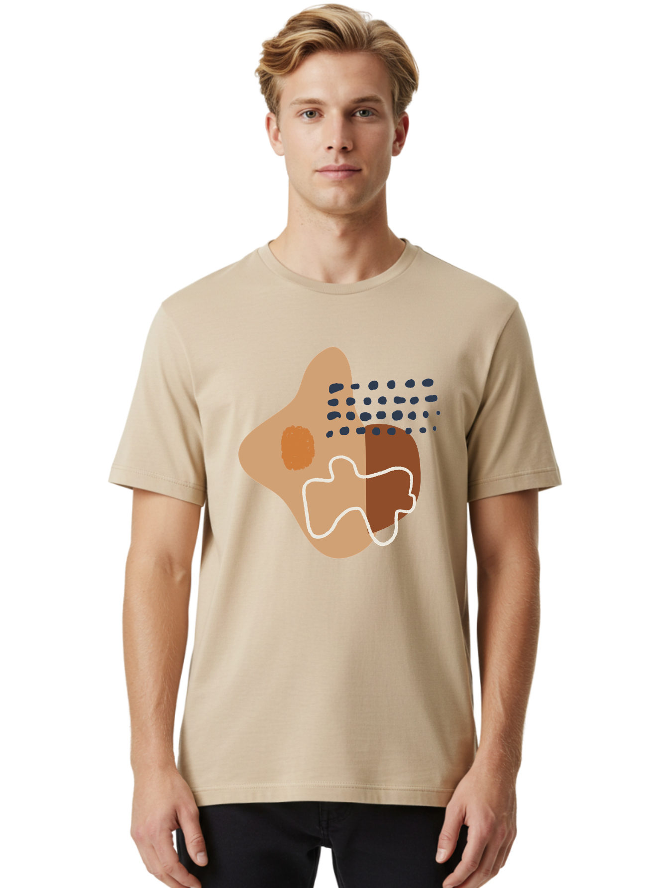 Abstract-Shapes-2 Men'S Graphic Tee, 100% Cotton, Comfortable Casual Summer Wear, Machine Washable, Stylized Head Profile, Abstract Shapes, Modern Design, Minimalist Art, Creative Expression, Digital Illustration, Dotted Patterns, -  Aaa354