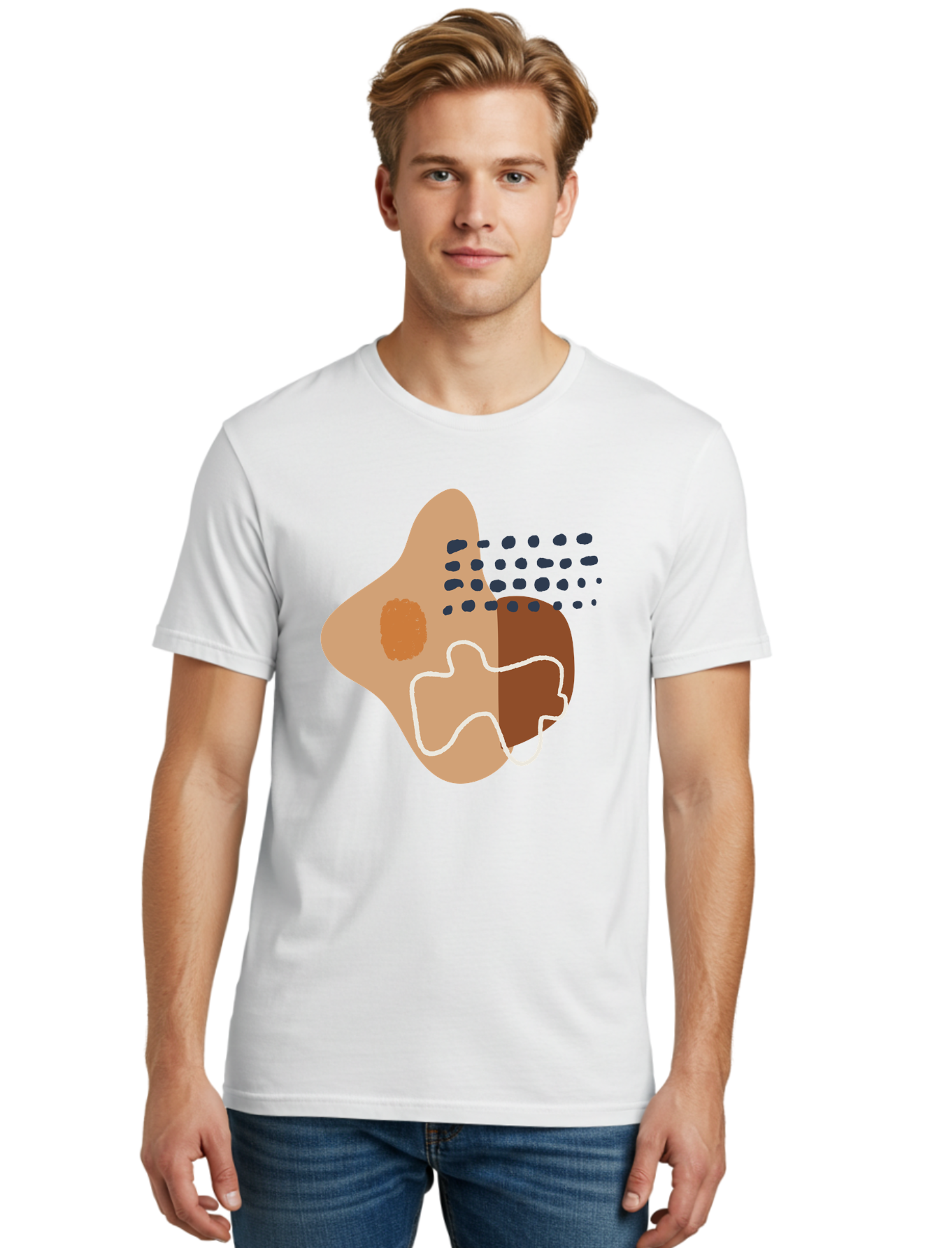 Abstract-Shapes-2 Men'S Graphic Tee, 100% Cotton, Comfortable Casual Summer Wear, Machine Washable, Stylized Head Profile, Abstract Shapes, Modern Design, Minimalist Art, Creative Expression, Digital Illustration, Dotted Patterns, -  Aaa354