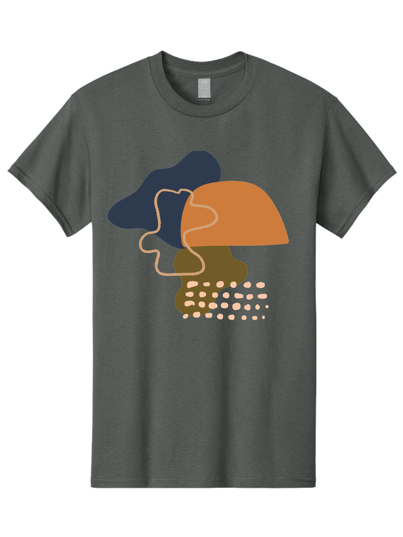 Abstract-Shapes-3 Men'S Graphic Tee, 100% Cotton, Comfortable Casual Summer Wear, Machine Washable, Abstract Shapes, Modern Art, Digital Illustration, Wavy Line, Layered Forms, Blue, Orange, Brown Colors, Minimalist Design, -  Aaa355
