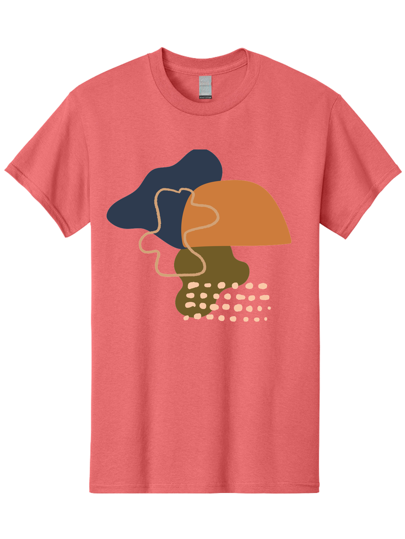 Abstract-Shapes-3 Men'S Graphic Tee, 100% Cotton, Comfortable Casual Summer Wear, Machine Washable, Abstract Shapes, Modern Art, Digital Illustration, Wavy Line, Layered Forms, Blue, Orange, Brown Colors, Minimalist Design, -  Aaa355