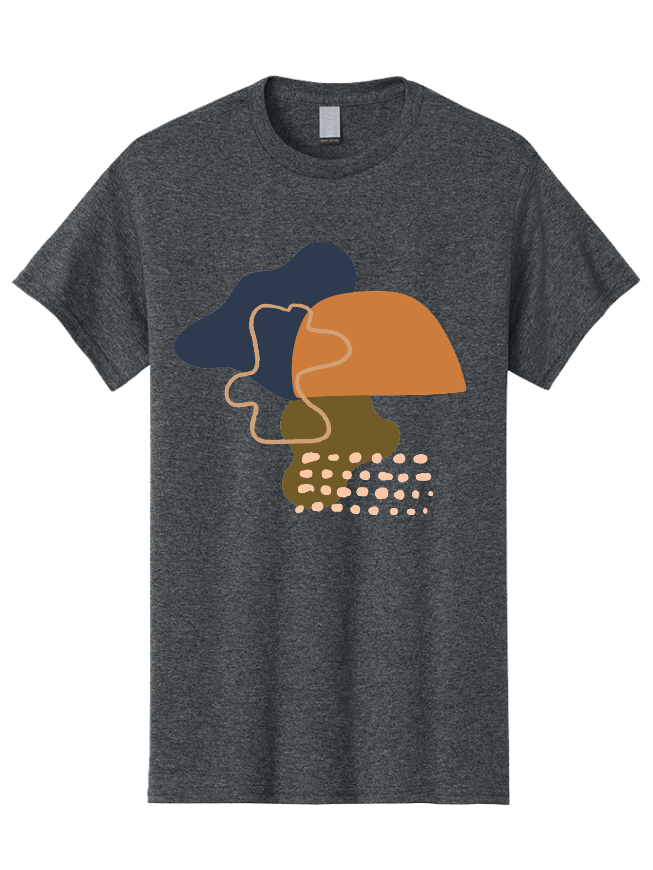 Abstract-Shapes-3 Men'S Graphic Tee, 100% Cotton, Comfortable Casual Summer Wear, Machine Washable, Abstract Shapes, Modern Art, Digital Illustration, Wavy Line, Layered Forms, Blue, Orange, Brown Colors, Minimalist Design, -  Aaa355