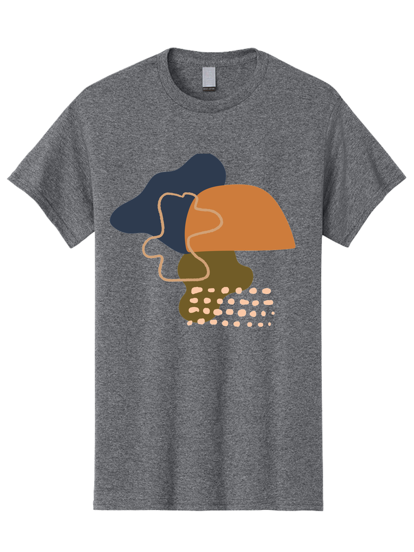 Abstract-Shapes-3 Men'S Graphic Tee, 100% Cotton, Comfortable Casual Summer Wear, Machine Washable, Abstract Shapes, Modern Art, Digital Illustration, Wavy Line, Layered Forms, Blue, Orange, Brown Colors, Minimalist Design, -  Aaa355