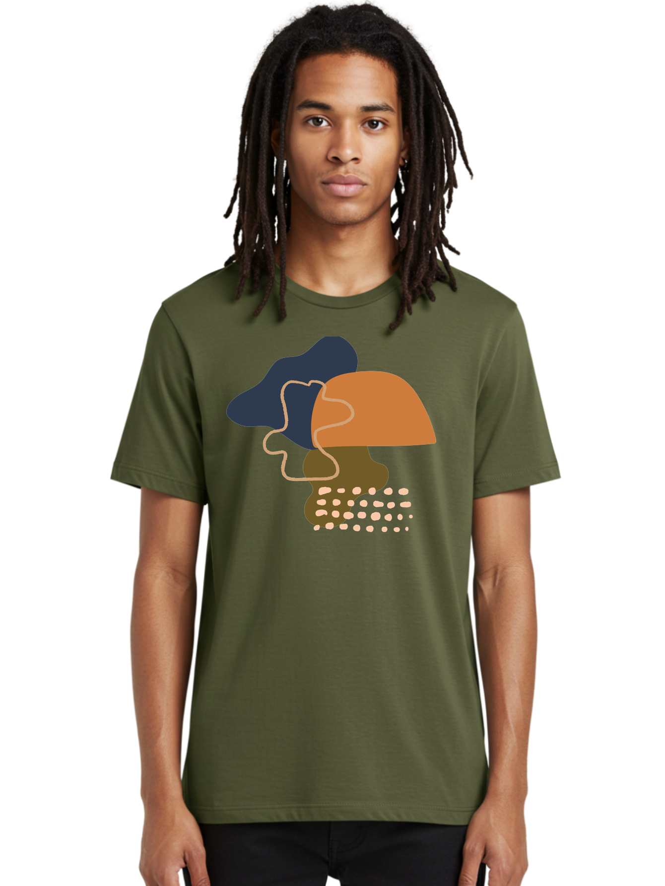Abstract-Shapes-3 Men'S Graphic Tee, 100% Cotton, Comfortable Casual Summer Wear, Machine Washable, Abstract Shapes, Modern Art, Digital Illustration, Wavy Line, Layered Forms, Blue, Orange, Brown Colors, Minimalist Design, -  Aaa355