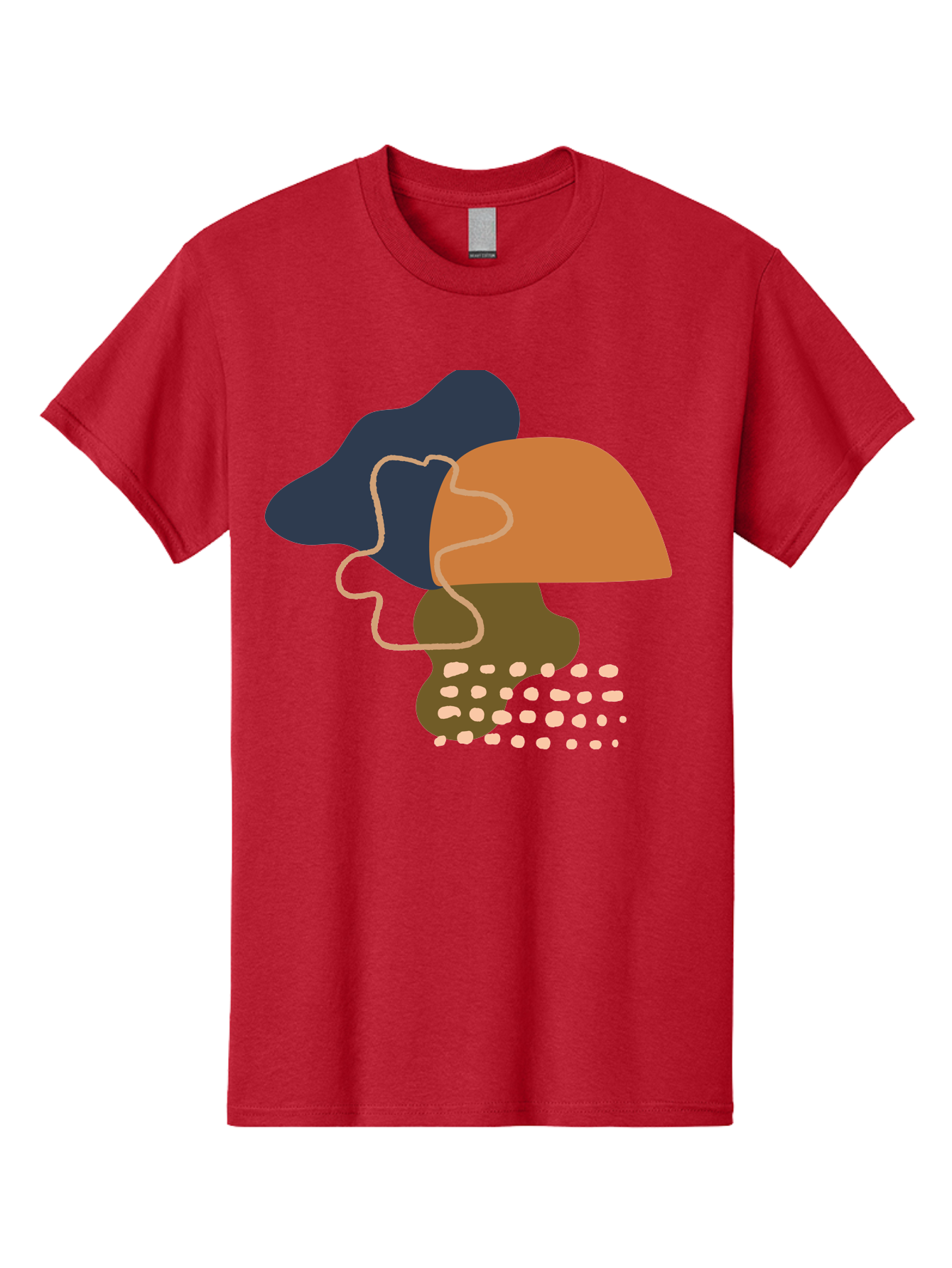Abstract-Shapes-3 Men'S Graphic Tee, 100% Cotton, Comfortable Casual Summer Wear, Machine Washable, Abstract Shapes, Modern Art, Digital Illustration, Wavy Line, Layered Forms, Blue, Orange, Brown Colors, Minimalist Design, -  Aaa355