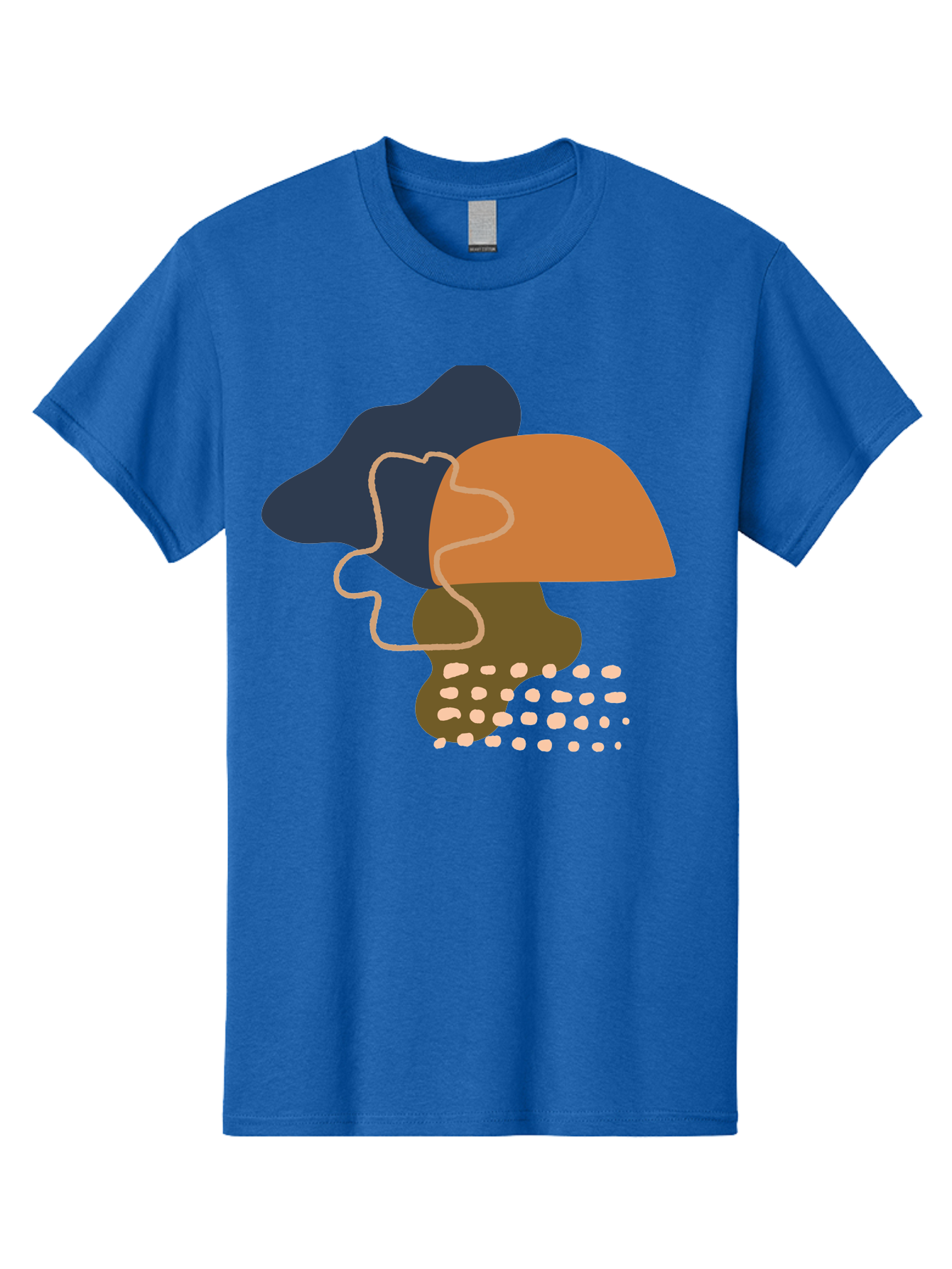Abstract-Shapes-3 Men'S Graphic Tee, 100% Cotton, Comfortable Casual Summer Wear, Machine Washable, Abstract Shapes, Modern Art, Digital Illustration, Wavy Line, Layered Forms, Blue, Orange, Brown Colors, Minimalist Design, -  Aaa355