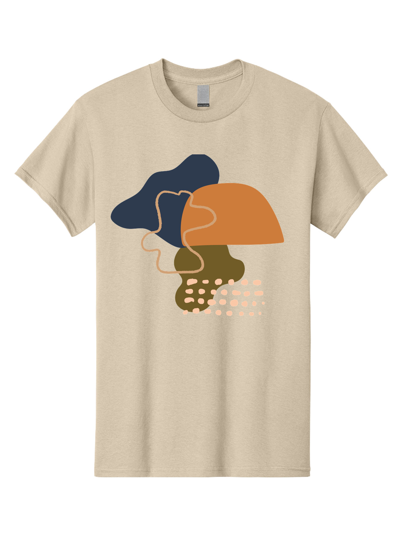 Abstract-Shapes-3 Men'S Graphic Tee, 100% Cotton, Comfortable Casual Summer Wear, Machine Washable, Abstract Shapes, Modern Art, Digital Illustration, Wavy Line, Layered Forms, Blue, Orange, Brown Colors, Minimalist Design, -  Aaa355