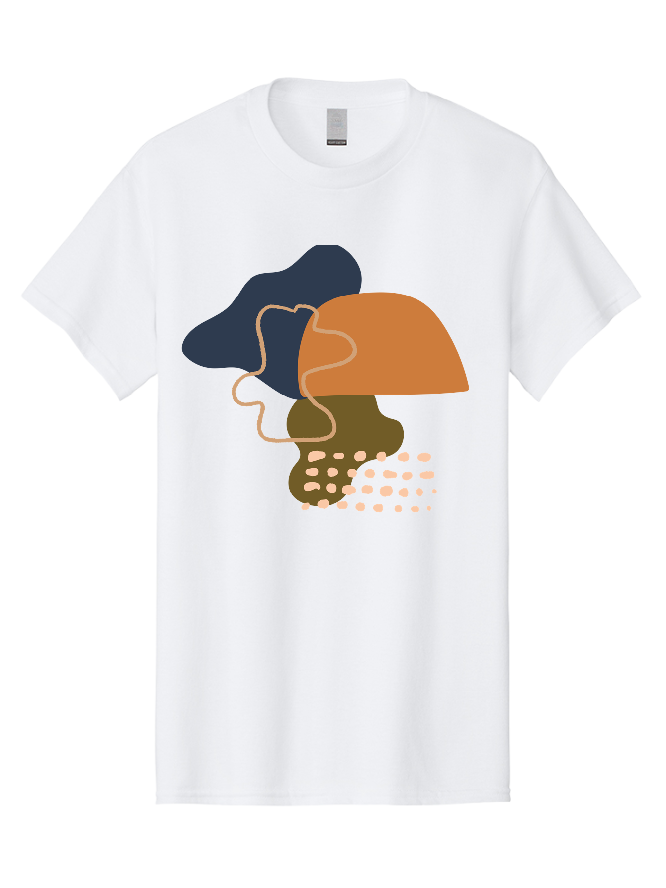 Abstract-Shapes-3 Men'S Graphic Tee, 100% Cotton, Comfortable Casual Summer Wear, Machine Washable, Abstract Shapes, Modern Art, Digital Illustration, Wavy Line, Layered Forms, Blue, Orange, Brown Colors, Minimalist Design, -  Aaa355