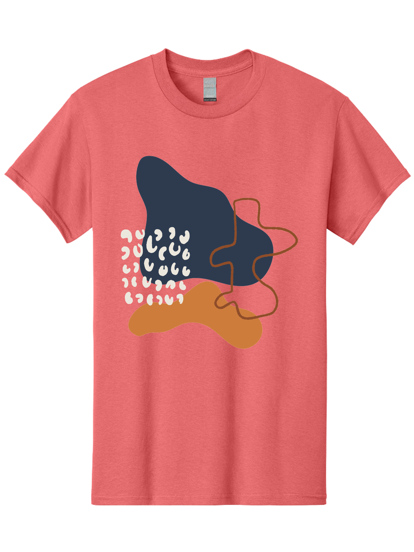 Abstract-Shapes-4 Men'S Graphic Tee, 100% Cotton, Comfortable Casual Summer Wear, Machine Washable, Abstract Art, Modern Design, Unique Shapes, Navy Blue Shape, Orange Blob, White Semicolons, Brown Squiggly Line, Creative Expression, -  Aaa356
