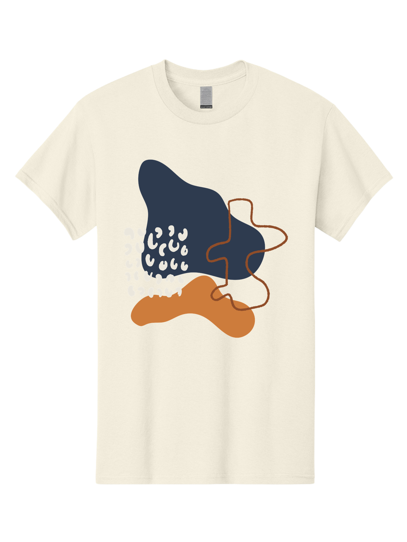 Abstract-Shapes-4 Men'S Graphic Tee, 100% Cotton, Comfortable Casual Summer Wear, Machine Washable, Abstract Art, Modern Design, Unique Shapes, Navy Blue Shape, Orange Blob, White Semicolons, Brown Squiggly Line, Creative Expression, -  Aaa356