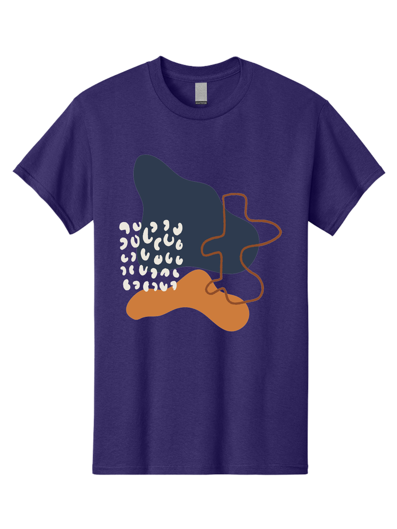 Abstract-Shapes-4 Men'S Graphic Tee, 100% Cotton, Comfortable Casual Summer Wear, Machine Washable, Abstract Art, Modern Design, Unique Shapes, Navy Blue Shape, Orange Blob, White Semicolons, Brown Squiggly Line, Creative Expression, -  Aaa356