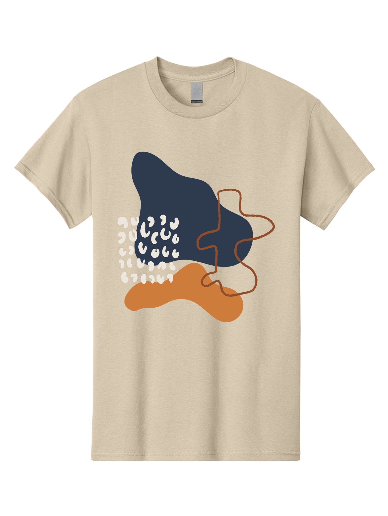 Abstract-Shapes-4 Men'S Graphic Tee, 100% Cotton, Comfortable Casual Summer Wear, Machine Washable, Abstract Art, Modern Design, Unique Shapes, Navy Blue Shape, Orange Blob, White Semicolons, Brown Squiggly Line, Creative Expression, -  Aaa356