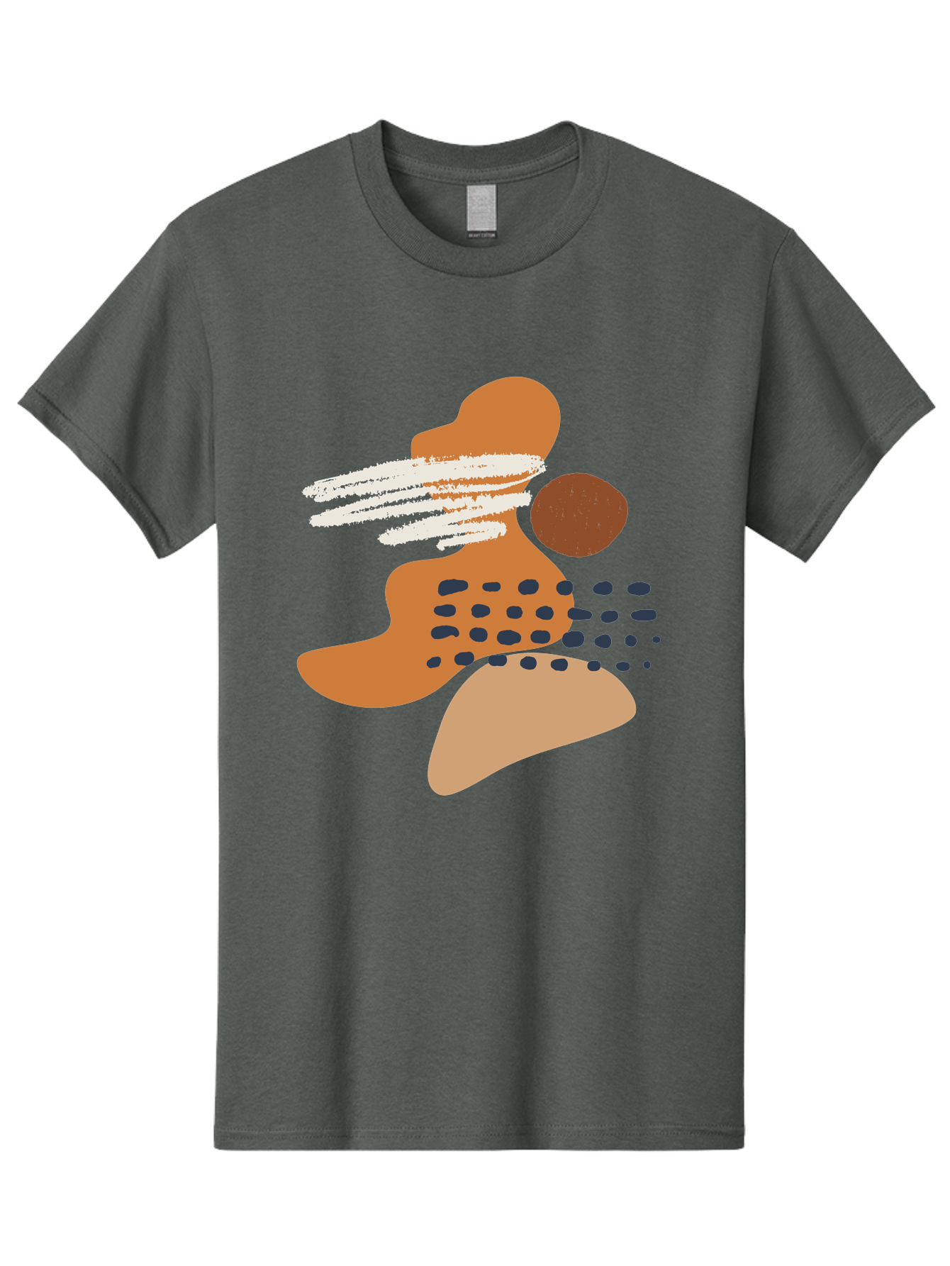abstract art, modern design, geometric shapes, orange and brown hues, white streaks, black dots, artistic expression, contemporary style