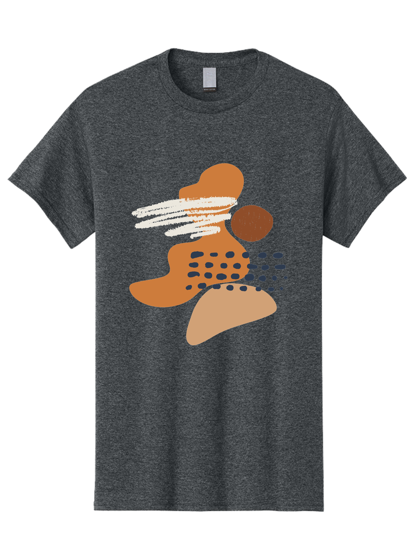 abstract art, modern design, geometric shapes, orange and brown hues, white streaks, black dots, artistic expression, contemporary style