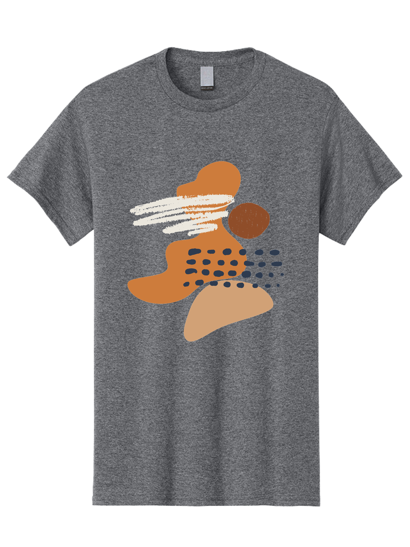 abstract art, modern design, geometric shapes, orange and brown hues, white streaks, black dots, artistic expression, contemporary style