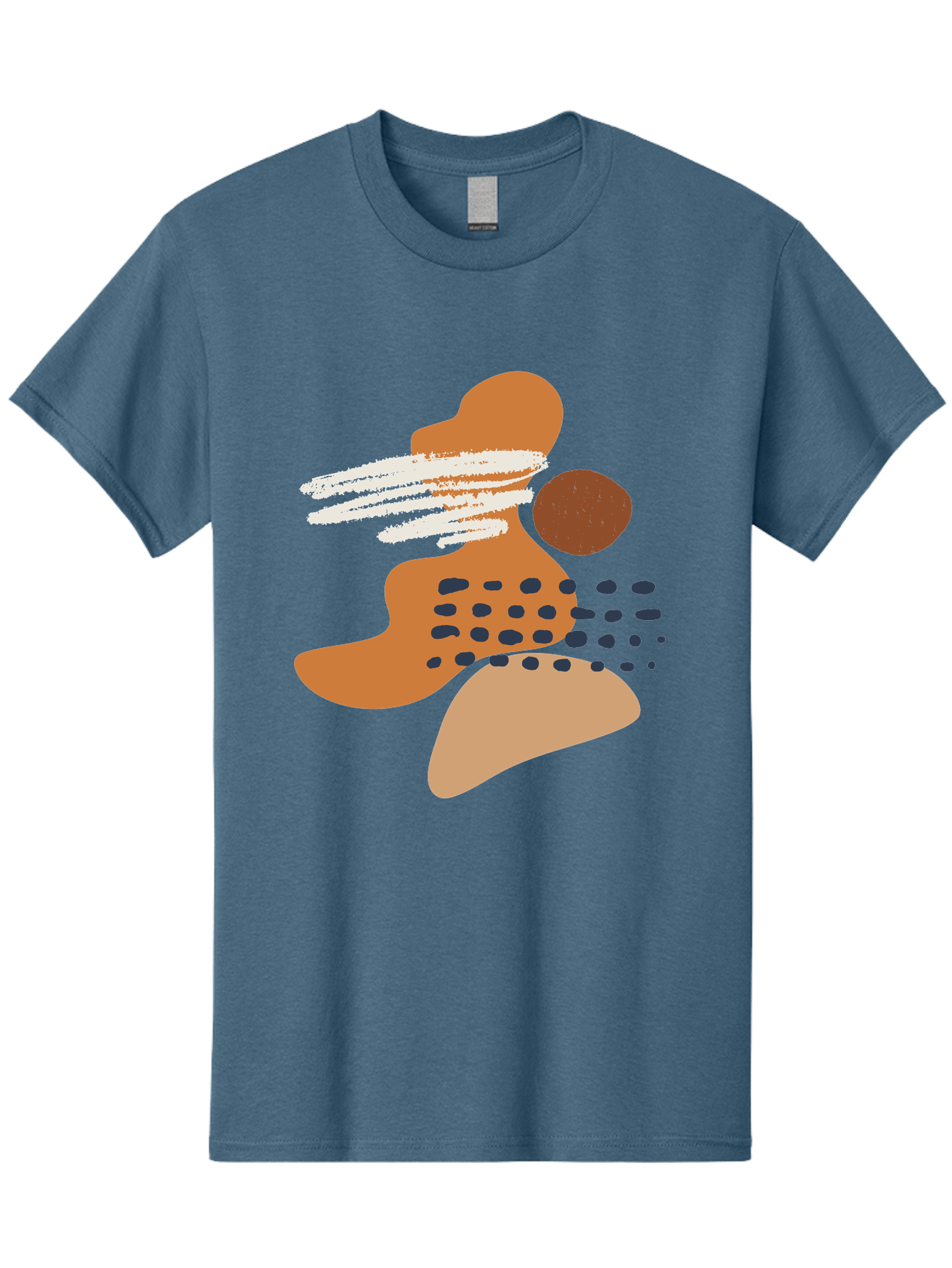 abstract art, modern design, geometric shapes, orange and brown hues, white streaks, black dots, artistic expression, contemporary style