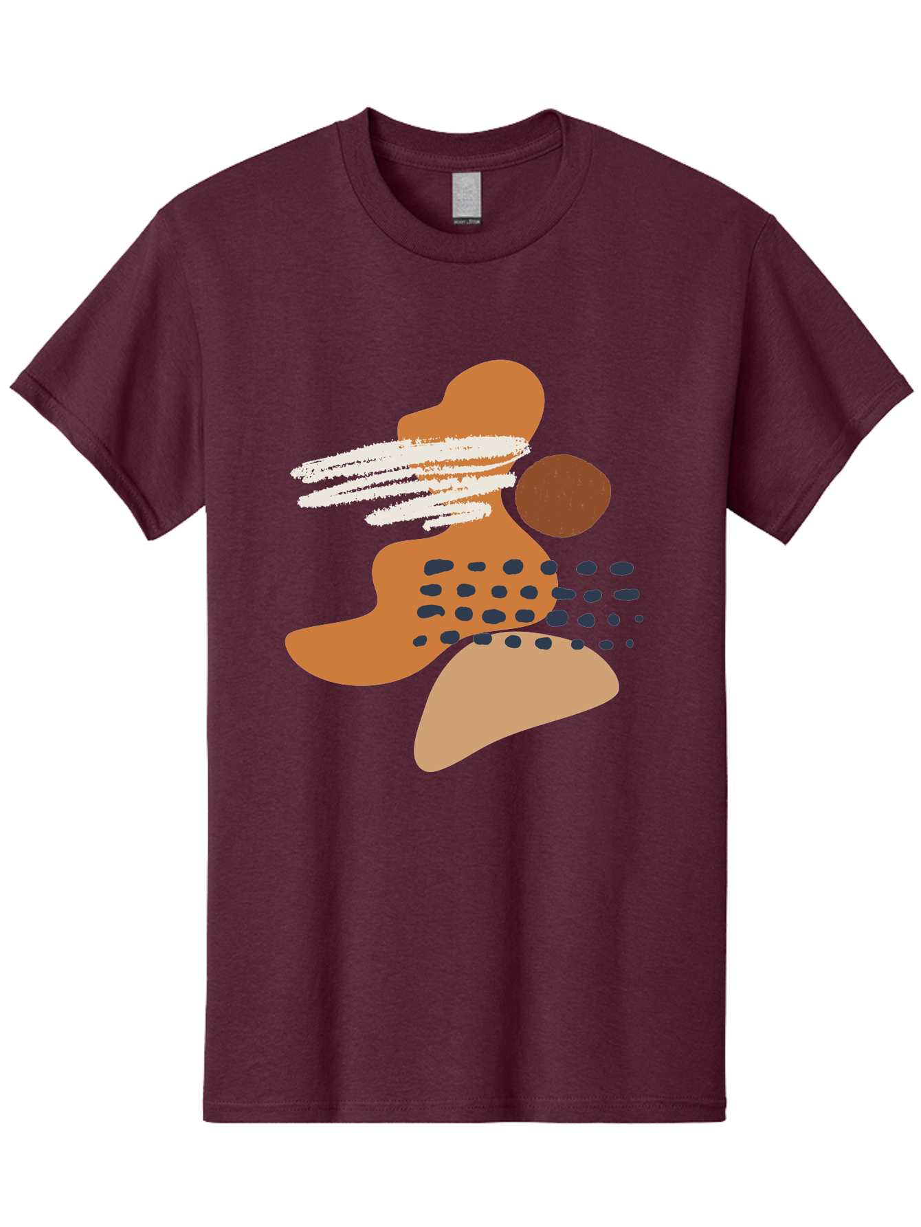 Abstract-Shapes Men'S Graphic Tee, 100% Cotton, Comfortable Casual Summer Wear, Machine Washable, Abstract Art, Modern Design, Geometric Shapes, Orange And Brown Hues, White Streaks, Black Dots, Artistic Expression, Contemporary Style -  Aaa357