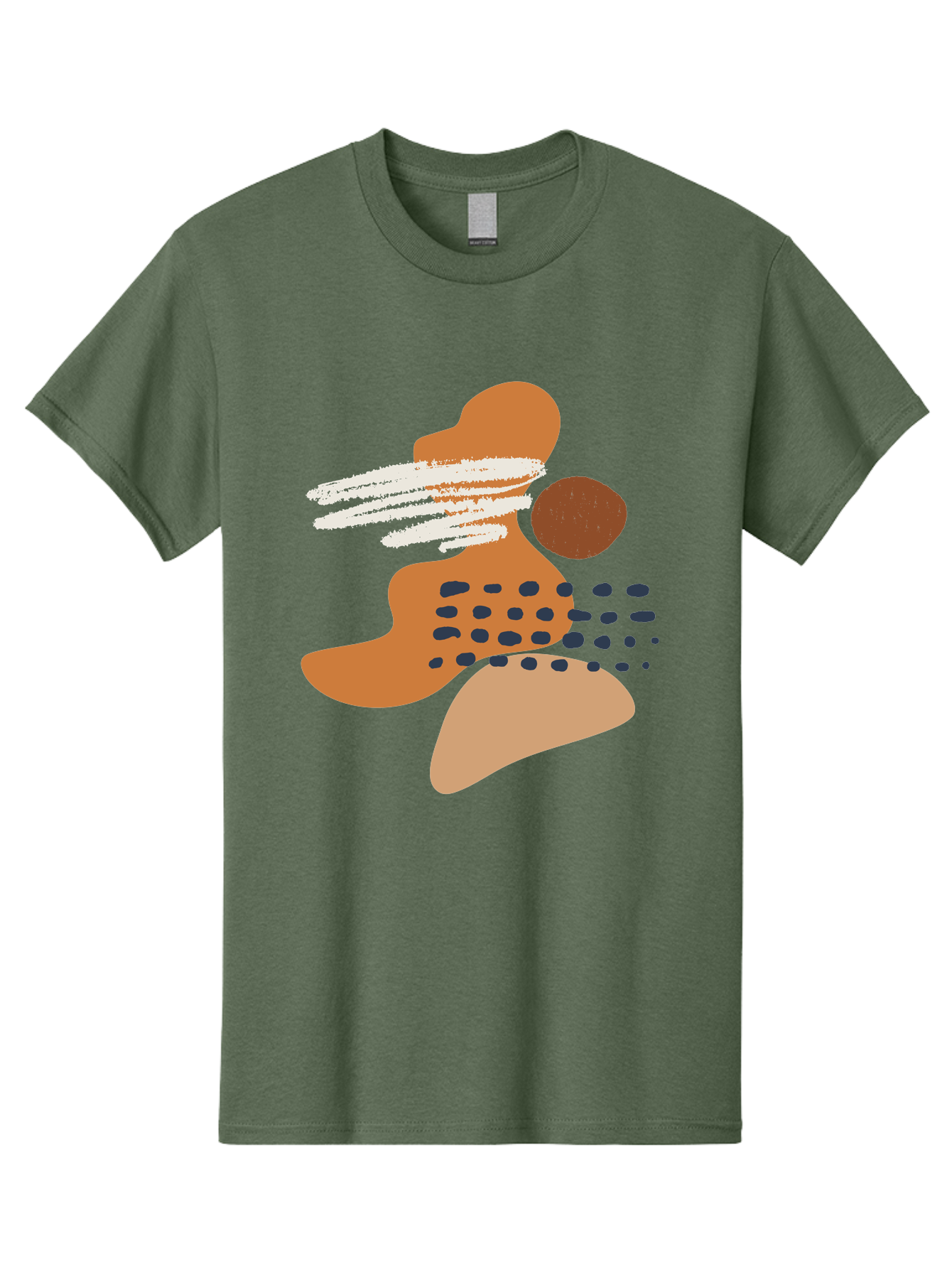abstract art, modern design, geometric shapes, orange and brown hues, white streaks, black dots, artistic expression, contemporary style