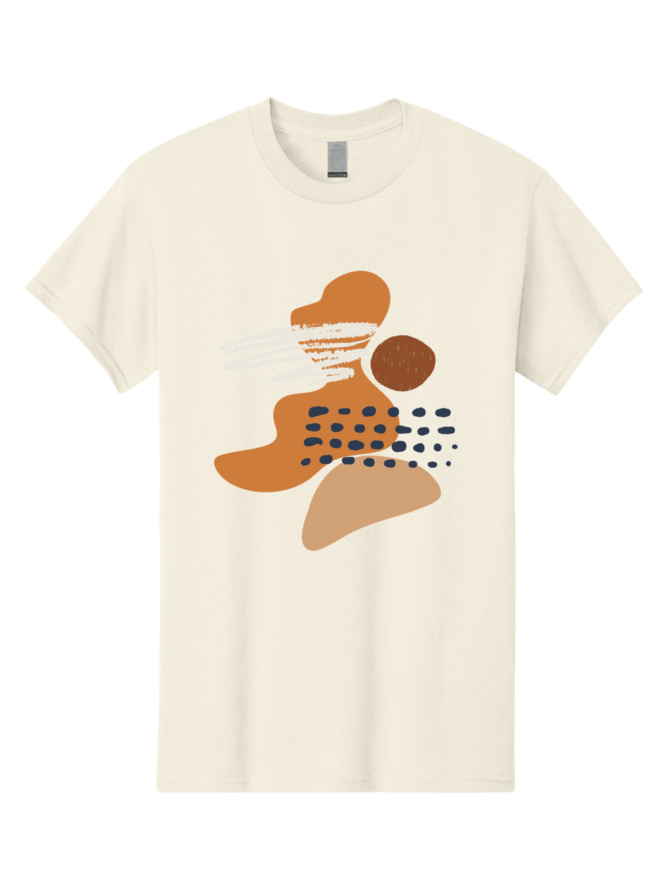 Abstract-Shapes Men'S Graphic Tee, 100% Cotton, Comfortable Casual Summer Wear, Machine Washable, Abstract Art, Modern Design, Geometric Shapes, Orange And Brown Hues, White Streaks, Black Dots, Artistic Expression, Contemporary Style -  Aaa357
