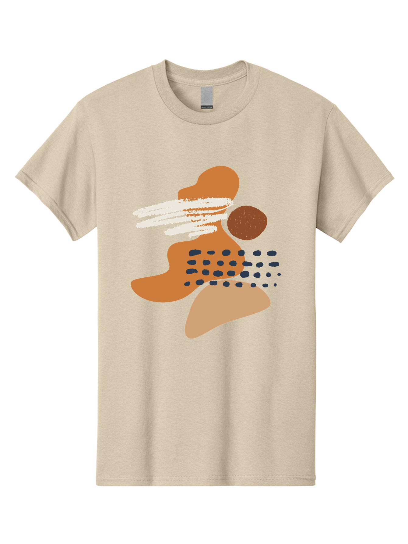 abstract art, modern design, geometric shapes, orange and brown hues, white streaks, black dots, artistic expression, contemporary style