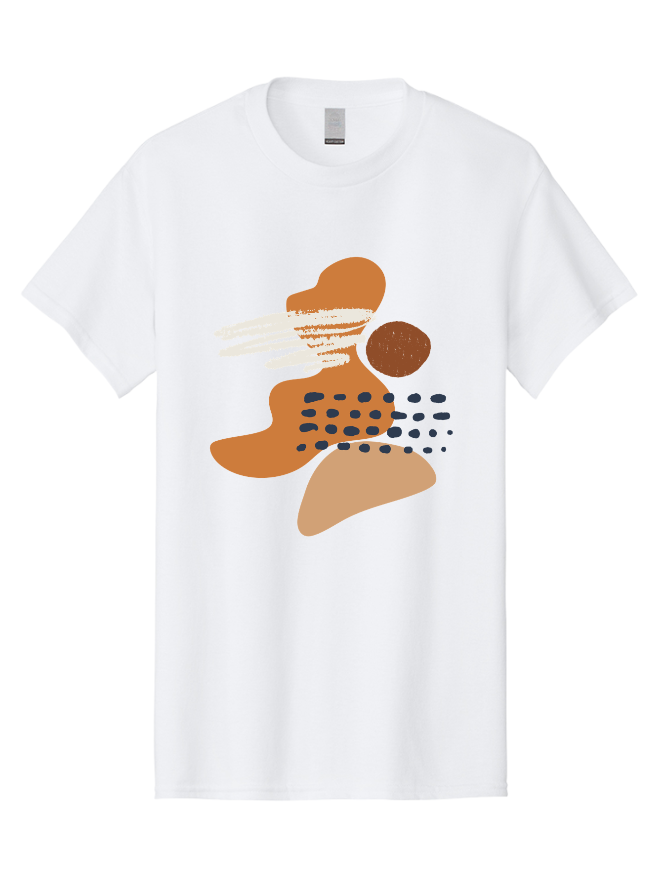 abstract art, modern design, geometric shapes, orange and brown hues, white streaks, black dots, artistic expression, contemporary style