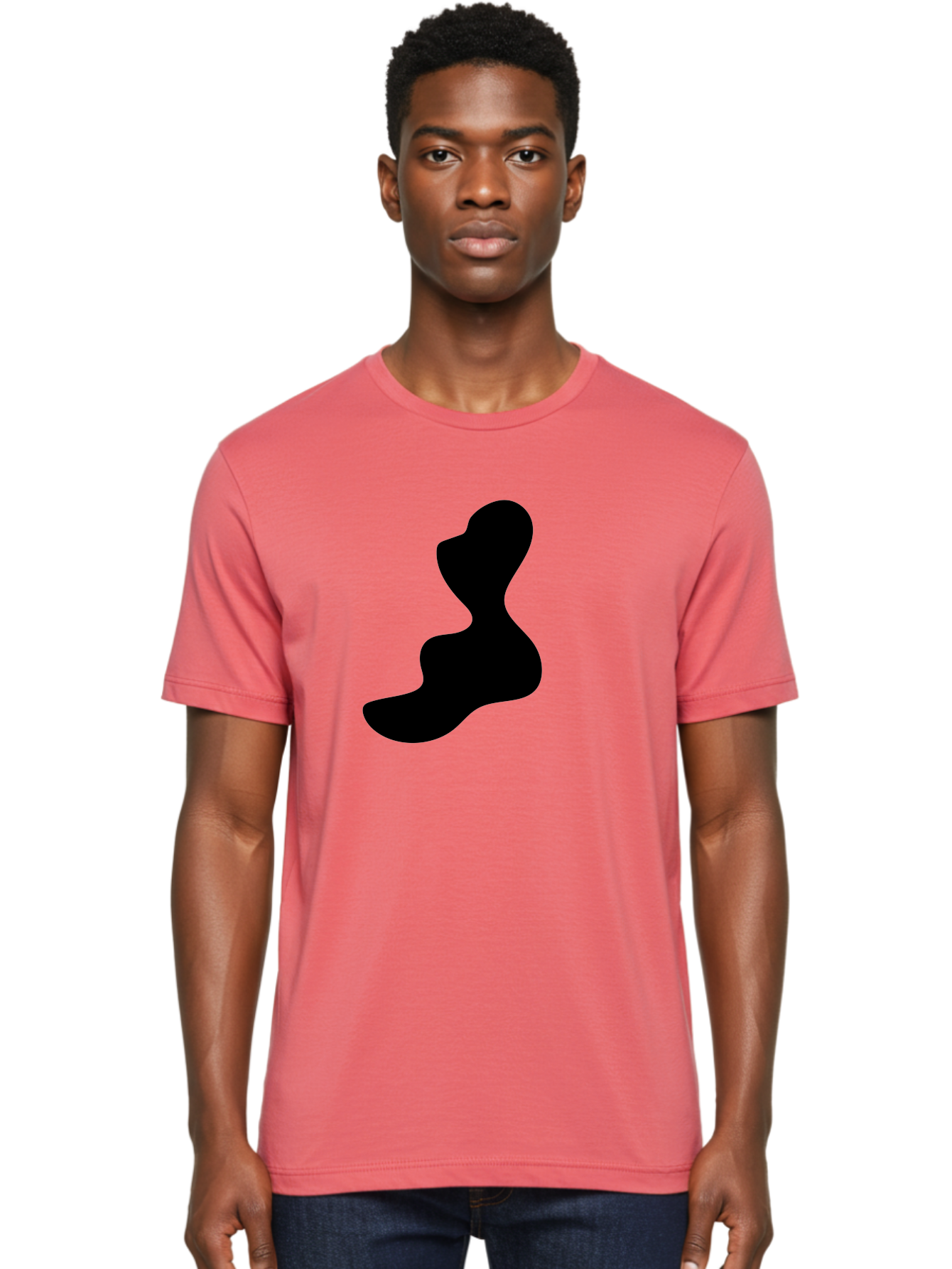 Abstract-Silhouette Men'S Graphic Tee, 100% Cotton, Comfortable Casual Summer Wear, Machine Washable, Abstract Shape, Black Silhouette, Modern Art, Minimalist Design, Fluid Form, Contemporary Graphics, Artistic Expression, Sleek Design, -  Aaa358