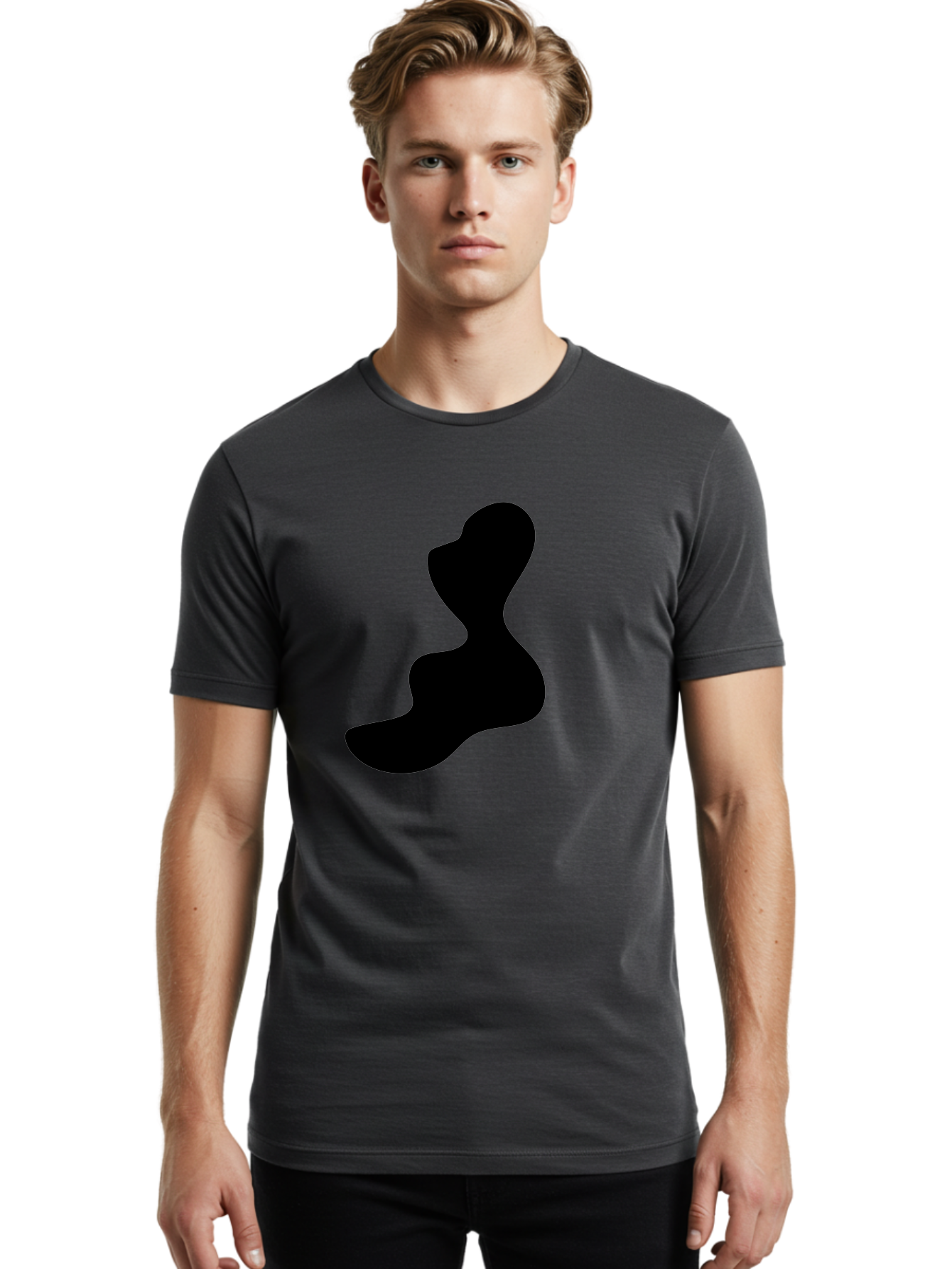 Abstract-Silhouette Men'S Graphic Tee, 100% Cotton, Comfortable Casual Summer Wear, Machine Washable, Abstract Shape, Black Silhouette, Modern Art, Minimalist Design, Fluid Form, Contemporary Graphics, Artistic Expression, Sleek Design, -  Aaa358