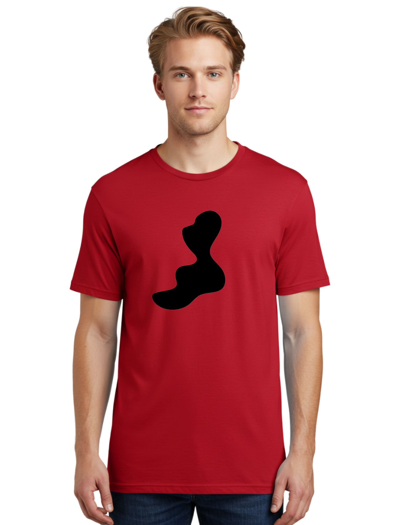 Abstract-Silhouette Men'S Graphic Tee, 100% Cotton, Comfortable Casual Summer Wear, Machine Washable, Abstract Shape, Black Silhouette, Modern Art, Minimalist Design, Fluid Form, Contemporary Graphics, Artistic Expression, Sleek Design, -  Aaa358