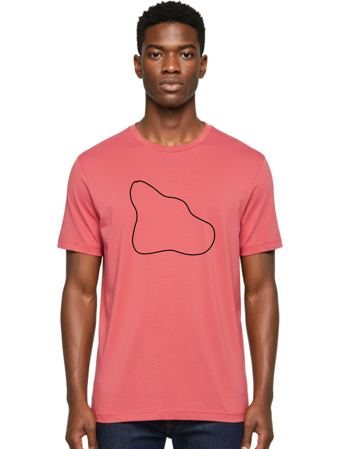 Amorphous-Shape Men'S Graphic Tee, 100% Cotton, Comfortable Casual Summer Wear, Machine Washable, Irregular Shape, Black Outline, Abstract Design, Unique Form, Simple Graphics, Minimalist Art, Modern Shapes -  Aaa359