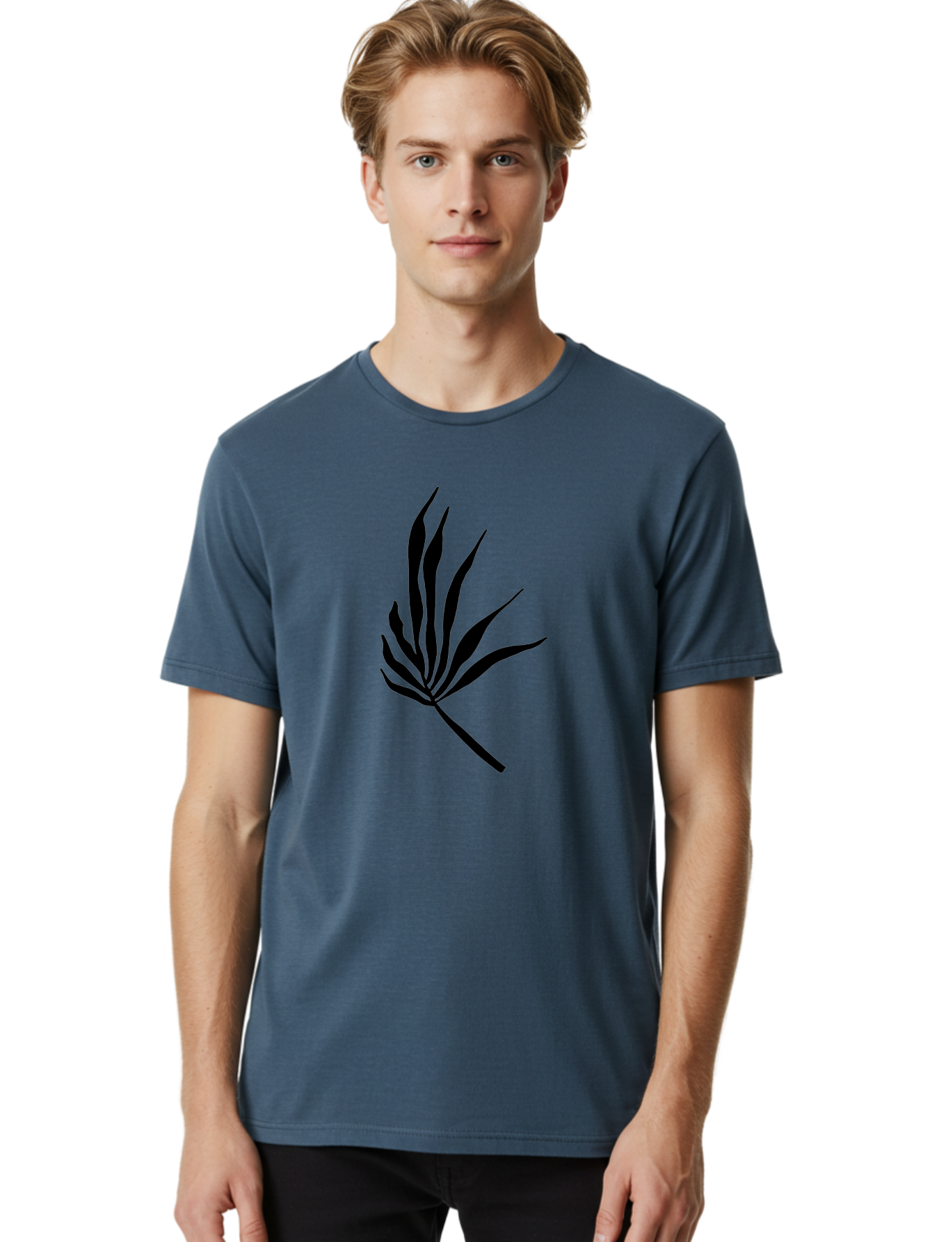 Bamboo Men'S Graphic Tee, 100% Cotton, Comfortable Casual Summer Wear, Machine Washable, Bamboo, Black Silhouette, Minimalist Design, Simple Shapes, Modern Art, Graphic Illustration, Leafy Stems, Contemporary Style, Abstract Form -  Aaa360