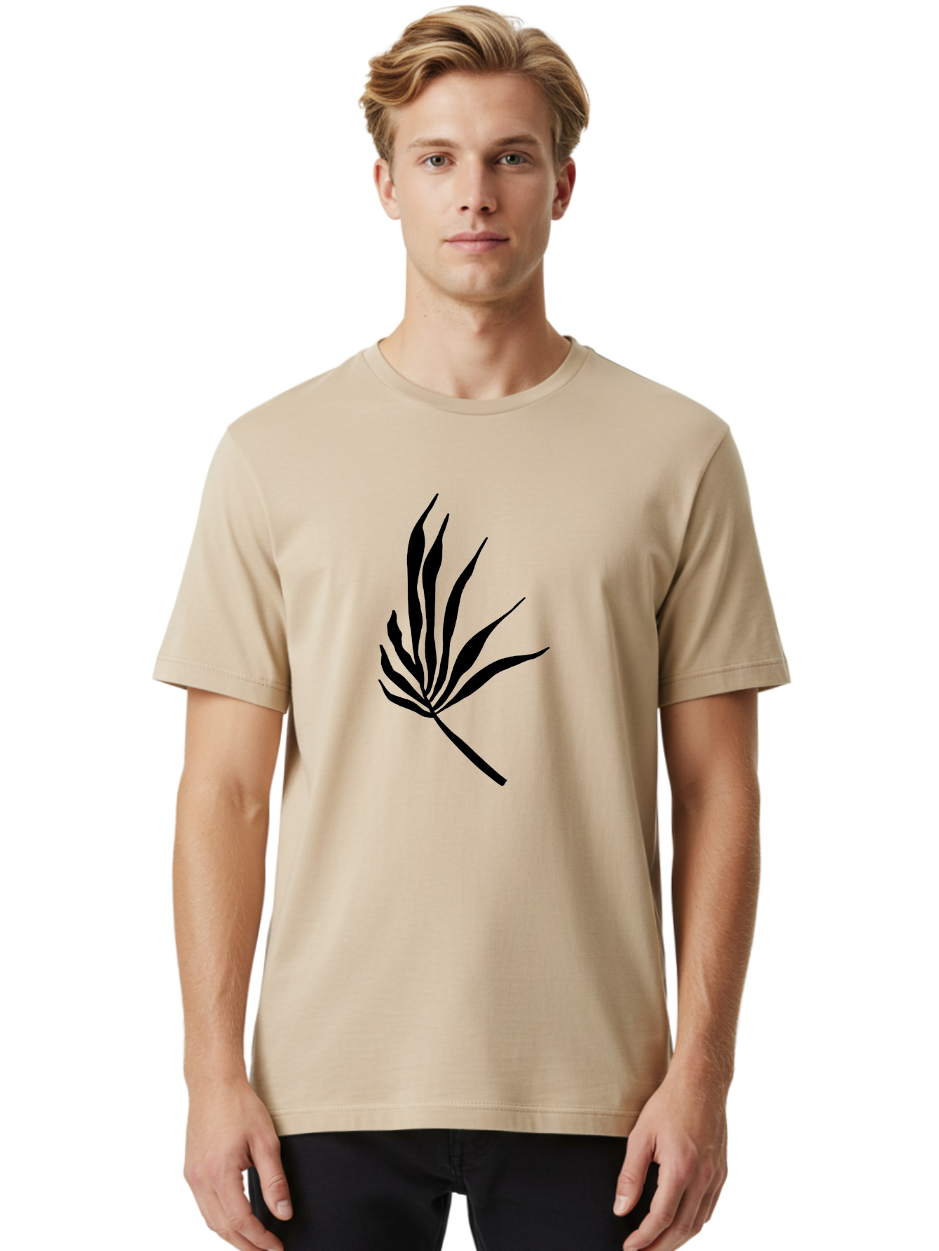 Bamboo Men'S Graphic Tee, 100% Cotton, Comfortable Casual Summer Wear, Machine Washable, Bamboo, Black Silhouette, Minimalist Design, Simple Shapes, Modern Art, Graphic Illustration, Leafy Stems, Contemporary Style, Abstract Form -  Aaa360