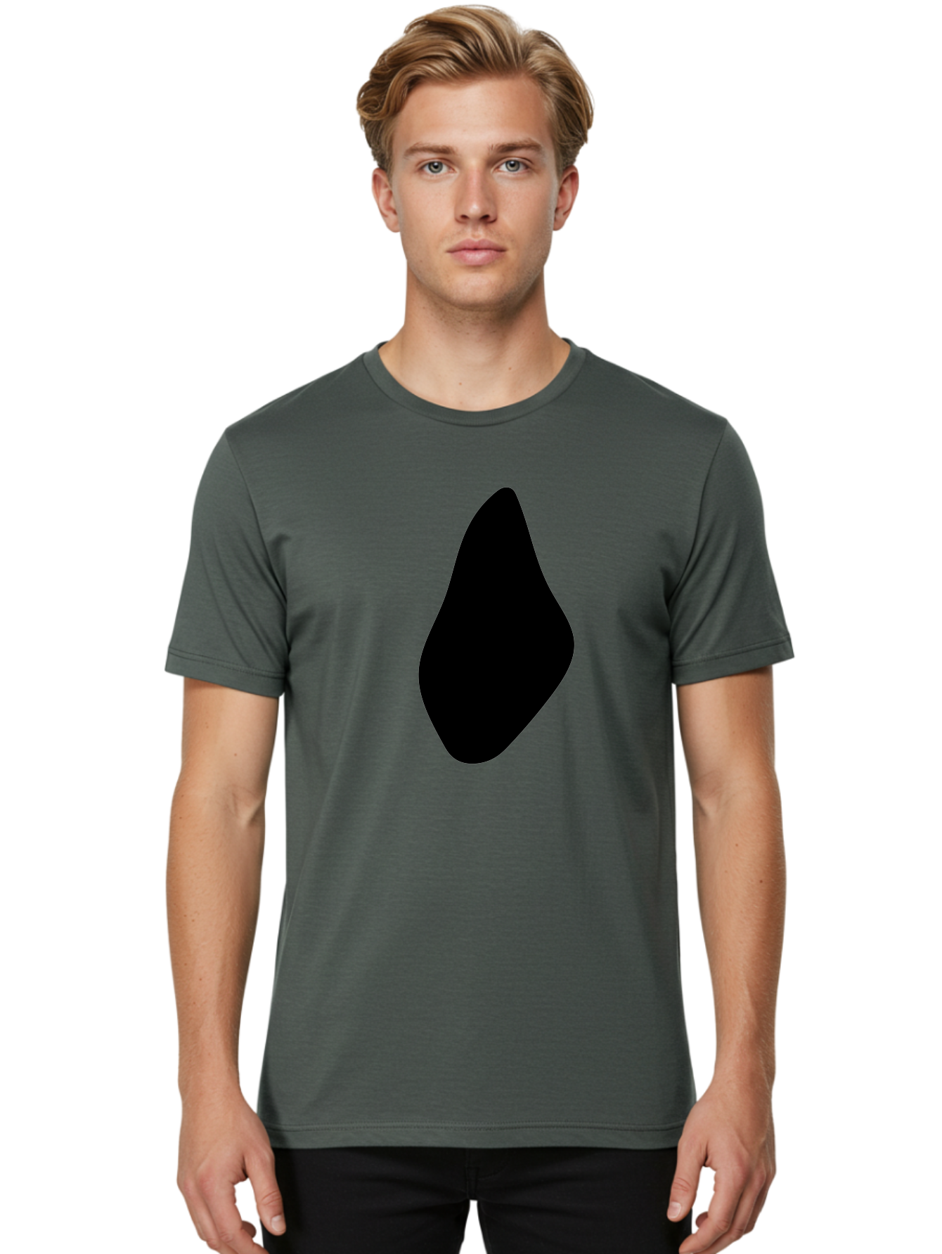 Black-Abstract-Shape Men'S Graphic Tee, 100% Cotton, Comfortable Casual Summer Wear, Machine Washable, Black Silhouette, Smooth Shape, Abstract Design, Minimalist Art, Simple Form, Elegant Silhouette, Modern Graphic -  Aaa361