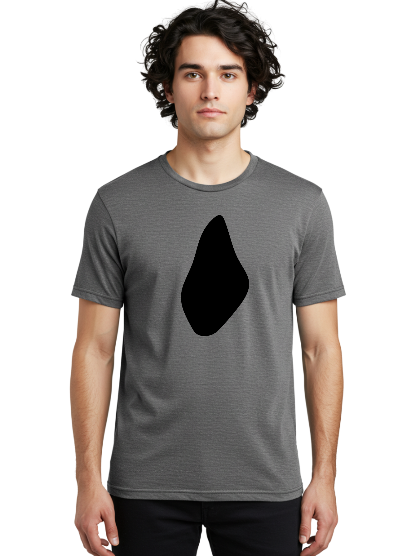 Black-Abstract-Shape Men'S Graphic Tee, 100% Cotton, Comfortable Casual Summer Wear, Machine Washable, Black Silhouette, Smooth Shape, Abstract Design, Minimalist Art, Simple Form, Elegant Silhouette, Modern Graphic -  Aaa361