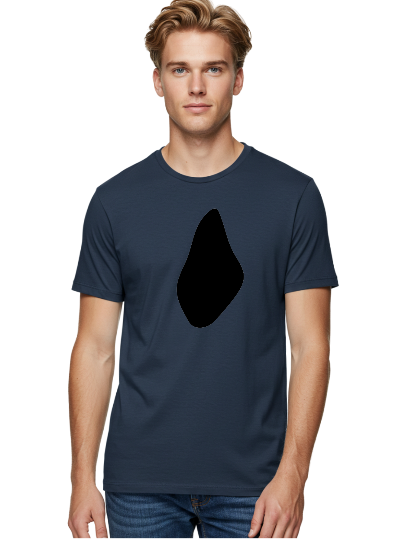 Black-Abstract-Shape Men'S Graphic Tee, 100% Cotton, Comfortable Casual Summer Wear, Machine Washable, Black Silhouette, Smooth Shape, Abstract Design, Minimalist Art, Simple Form, Elegant Silhouette, Modern Graphic -  Aaa361