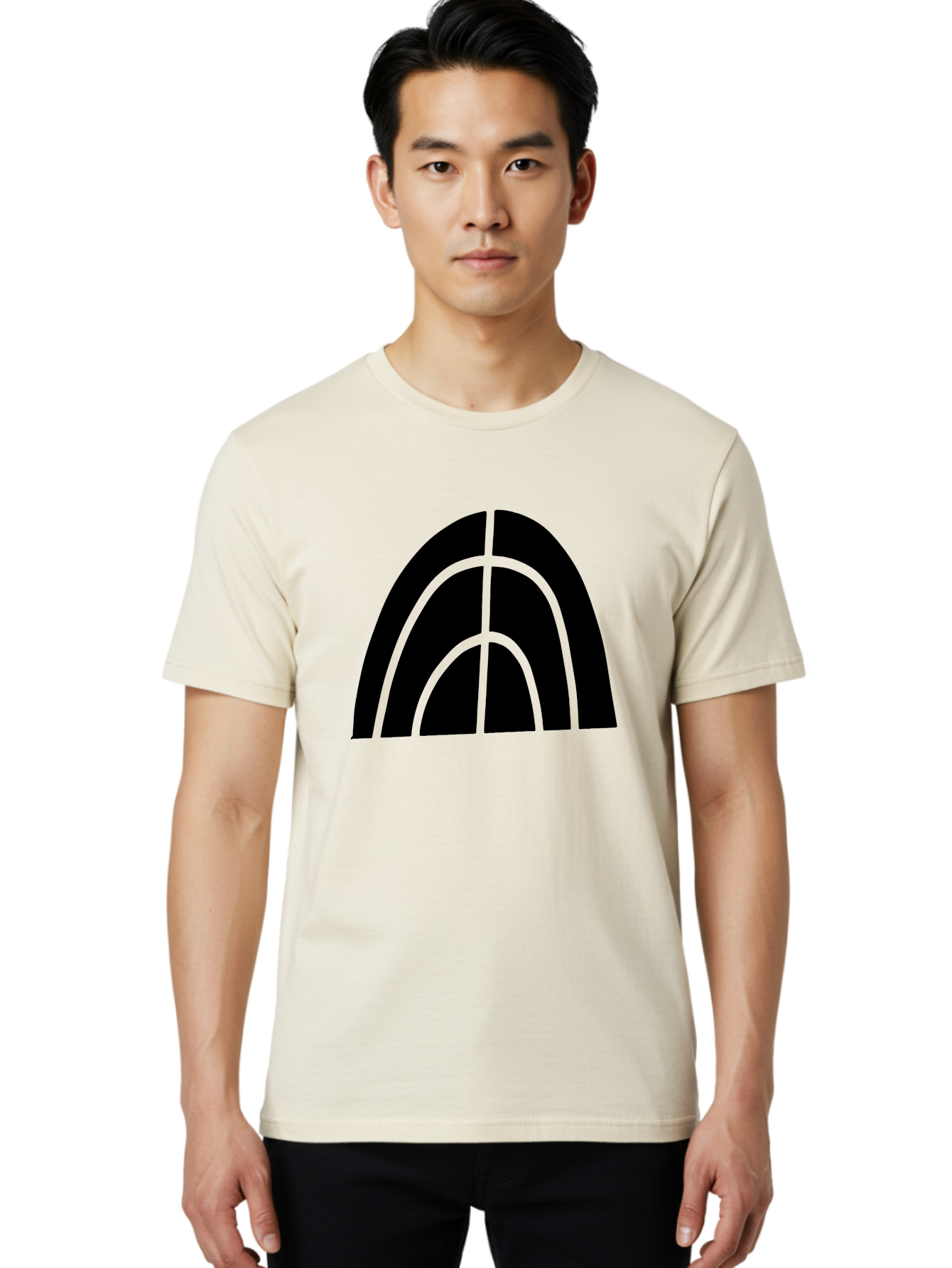 Black-Arch-Graphic Men'S Graphic Tee, 100% Cotton, Comfortable Casual Summer Wear, Machine Washable, Letter A, Simple Design, Typography, Bold Font, Black And Green, Modern Aesthetic, Graphic Element, Minimalist Style -  Aaa362