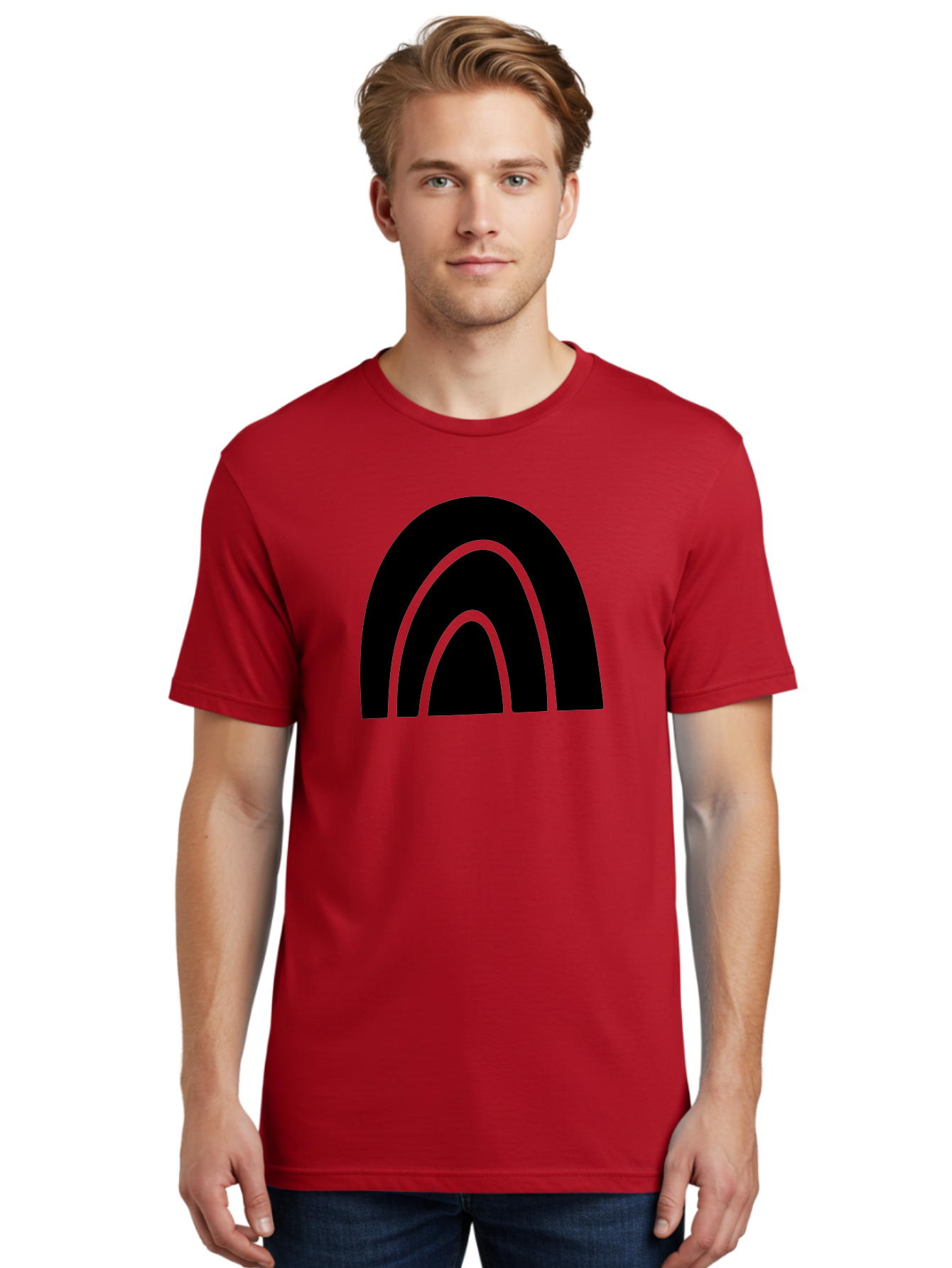 Black-Arches Men'S Graphic Tee, 100% Cotton, Comfortable Casual Summer Wear, Machine Washable, Black Arches, Neon Green Outlines, Modern Minimalist Design, Simple Shapes, Abstract Art, Geometric Pattern -  Aaa363