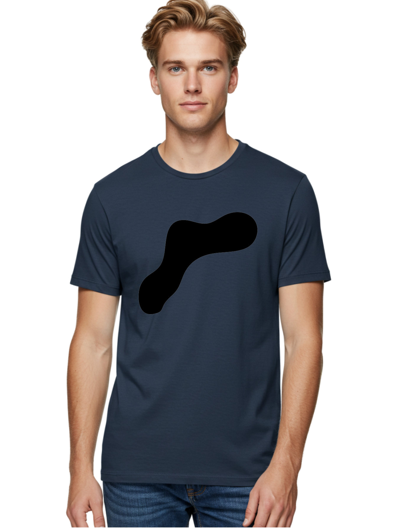 Black-Blob-1 Men'S Graphic Tee, 100% Cotton, Comfortable Casual Summer Wear, Machine Washable, Black Blob, Abstract Shape, Modern Design, Minimalist Art, Fluid Form, Contemporary Graphic -  Aaa364