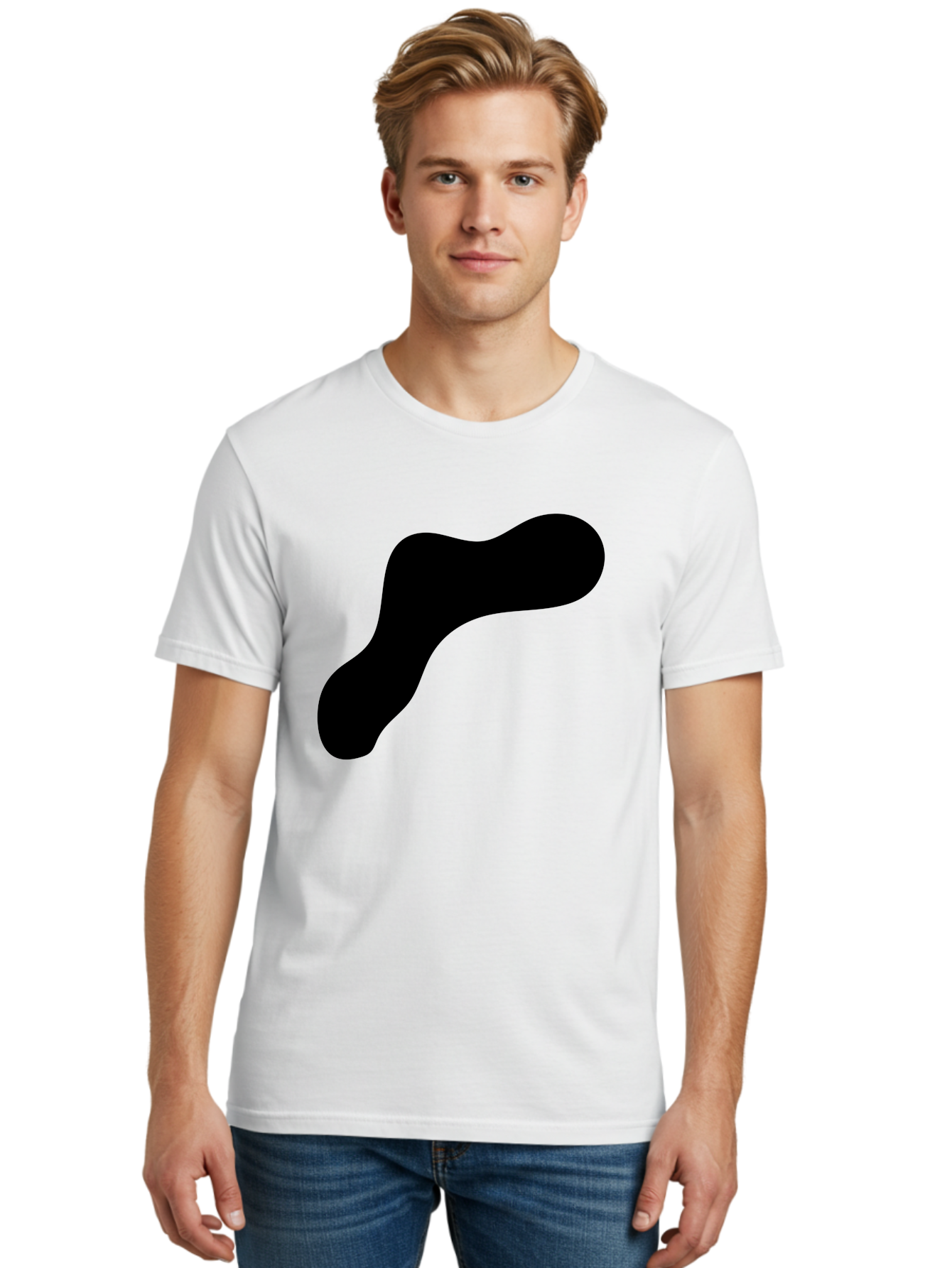 Black-Blob-1 Men'S Graphic Tee, 100% Cotton, Comfortable Casual Summer Wear, Machine Washable, Black Blob, Abstract Shape, Modern Design, Minimalist Art, Fluid Form, Contemporary Graphic -  Aaa364