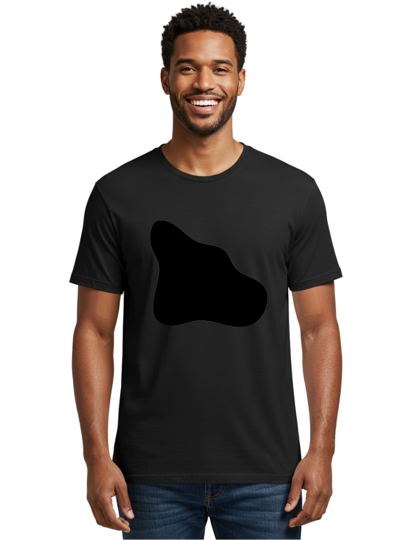 Black-Blob-2 Men'S Graphic Tee, 100% Cotton, Comfortable Casual Summer Wear, Machine Washable, Abstract Shape, Black Silhouette, Irregular Form, Modern Design, Graphic Element, Minimalist Art, Contemporary Style -  Aaa365