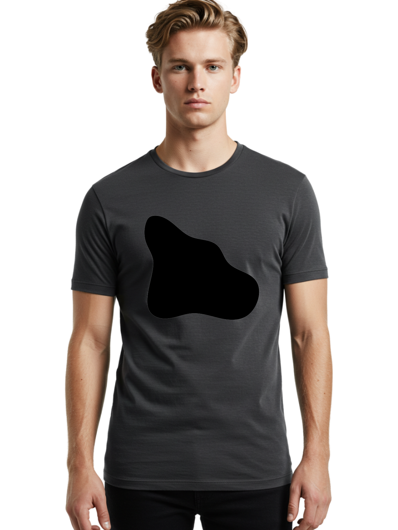 Black-Blob-2 Men'S Graphic Tee, 100% Cotton, Comfortable Casual Summer Wear, Machine Washable, Abstract Shape, Black Silhouette, Irregular Form, Modern Design, Graphic Element, Minimalist Art, Contemporary Style -  Aaa365