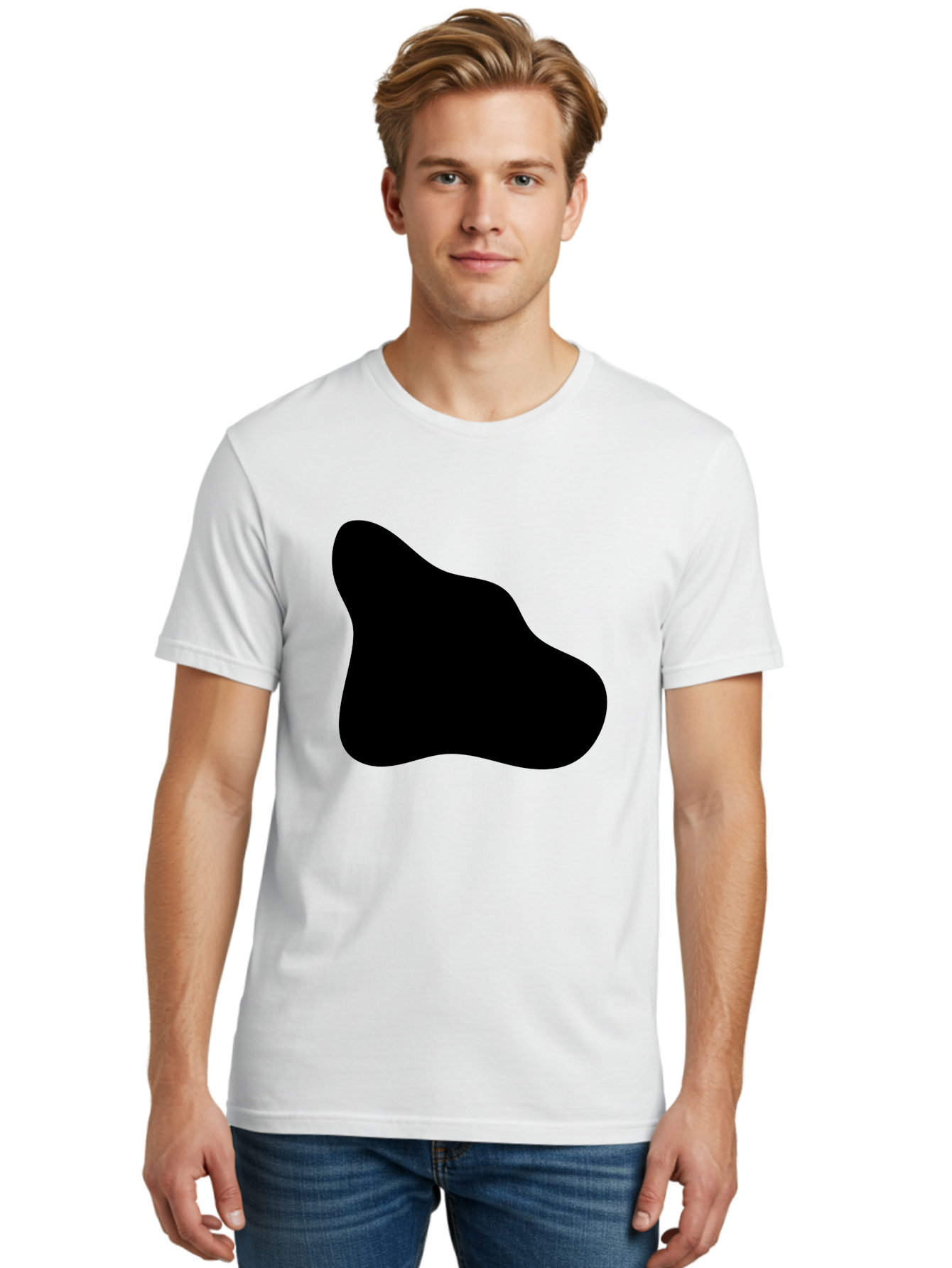 Black-Blob-2 Men'S Graphic Tee, 100% Cotton, Comfortable Casual Summer Wear, Machine Washable, Abstract Shape, Black Silhouette, Irregular Form, Modern Design, Graphic Element, Minimalist Art, Contemporary Style -  Aaa365