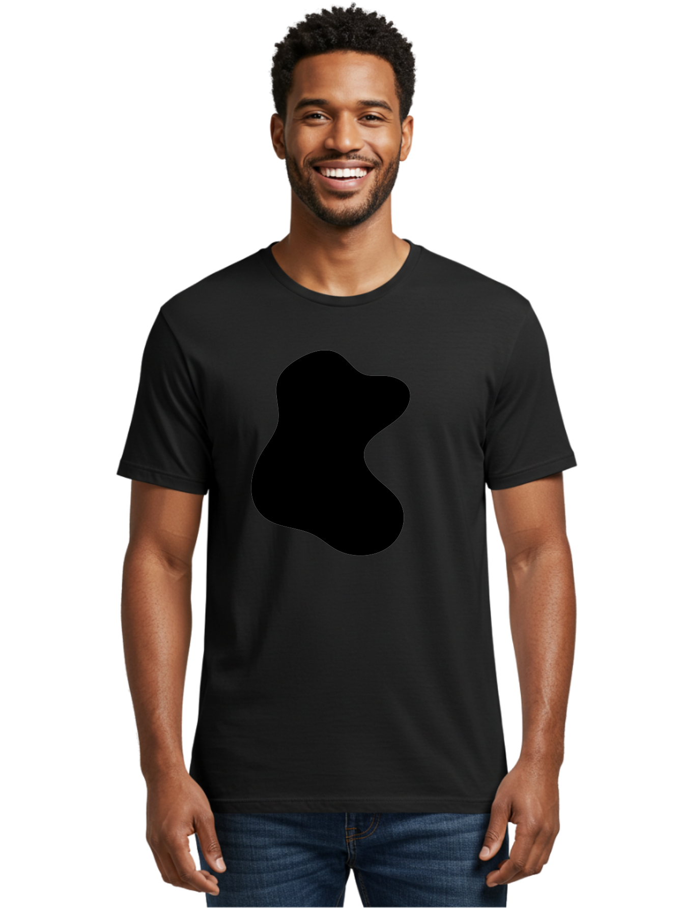 Black-Blob Men'S Graphic Tee, 100% Cotton, Comfortable Casual Summer Wear, Machine Washable, Black Blob Shape, Abstract Design, Irregular Form, Modern Art, Minimalist Style, Simple Shape, Unique Silhouette -  Aaa366