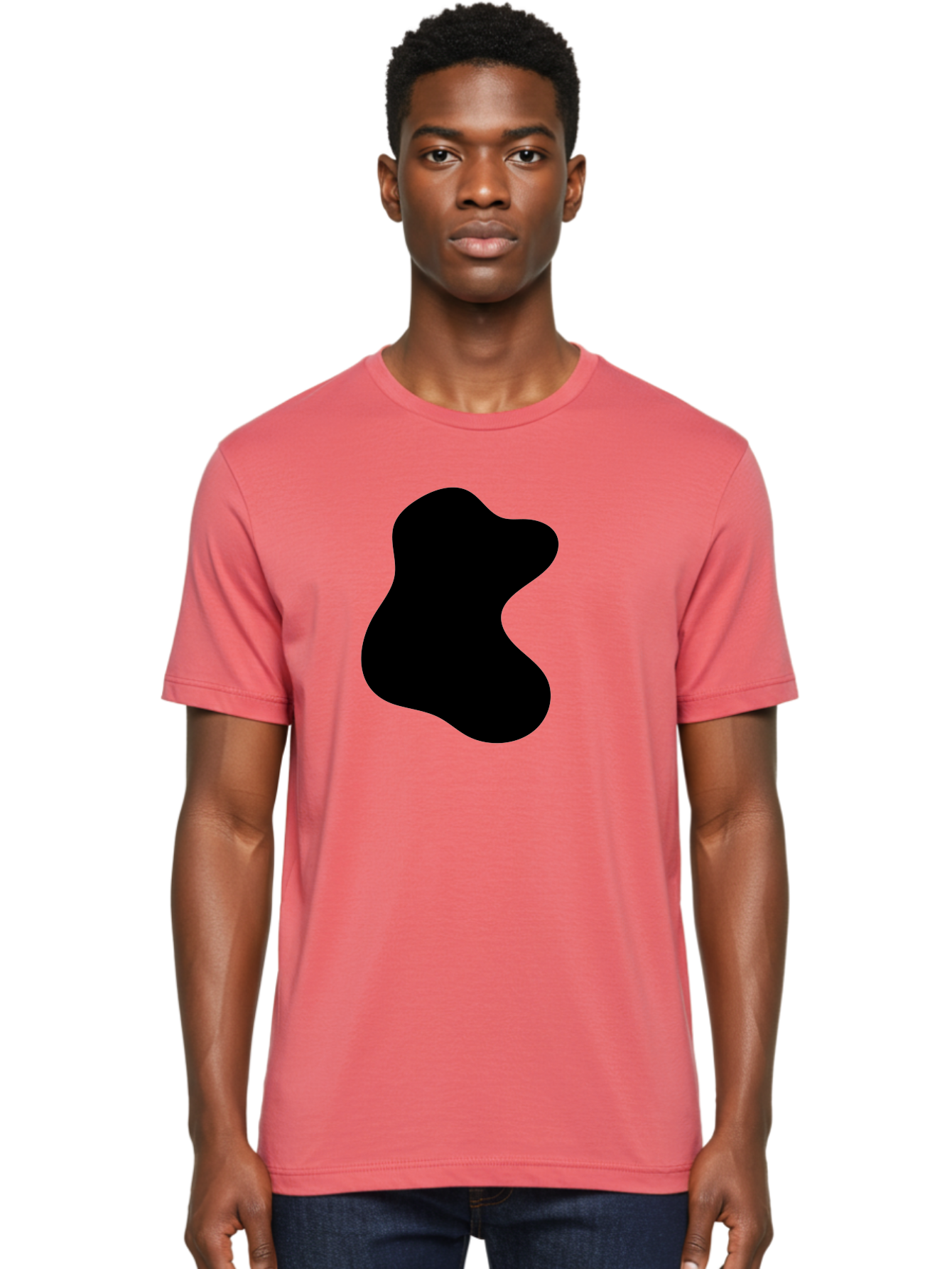 Black-Blob Men'S Graphic Tee, 100% Cotton, Comfortable Casual Summer Wear, Machine Washable, Black Blob Shape, Abstract Design, Irregular Form, Modern Art, Minimalist Style, Simple Shape, Unique Silhouette -  Aaa366