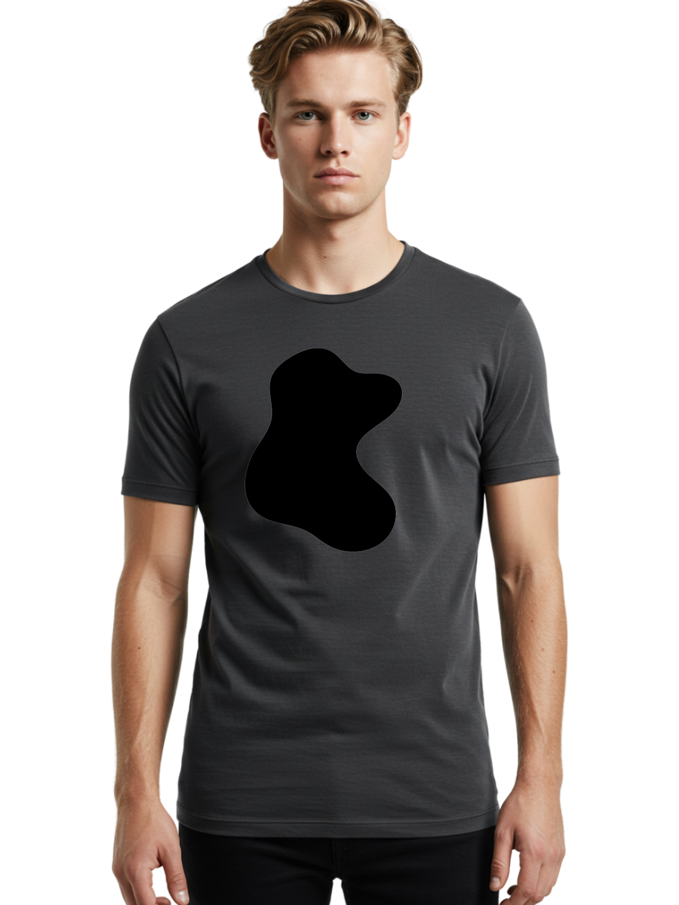 Black-Blob Men'S Graphic Tee, 100% Cotton, Comfortable Casual Summer Wear, Machine Washable, Black Blob Shape, Abstract Design, Irregular Form, Modern Art, Minimalist Style, Simple Shape, Unique Silhouette -  Aaa366