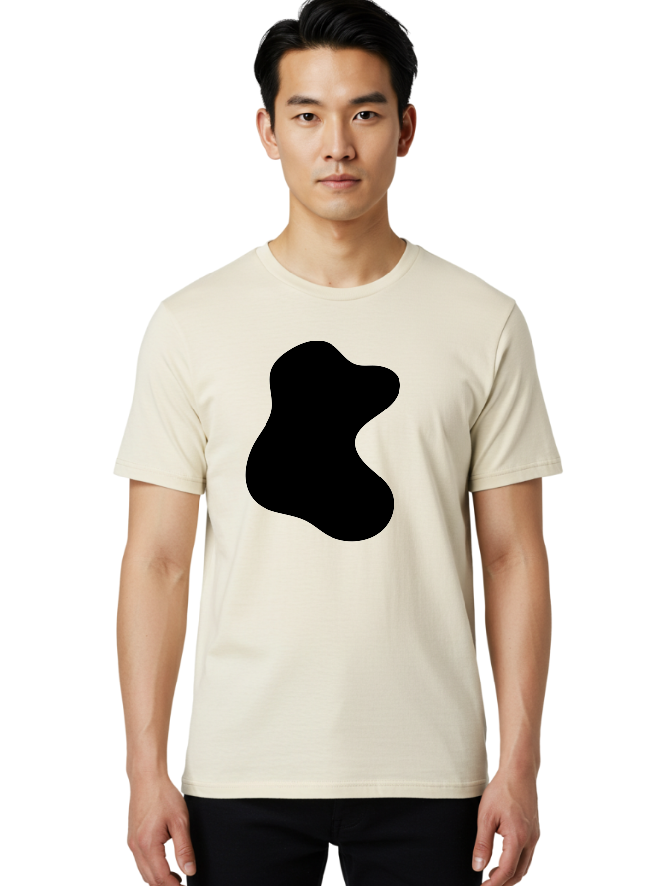 Black-Blob Men'S Graphic Tee, 100% Cotton, Comfortable Casual Summer Wear, Machine Washable, Black Blob Shape, Abstract Design, Irregular Form, Modern Art, Minimalist Style, Simple Shape, Unique Silhouette -  Aaa366